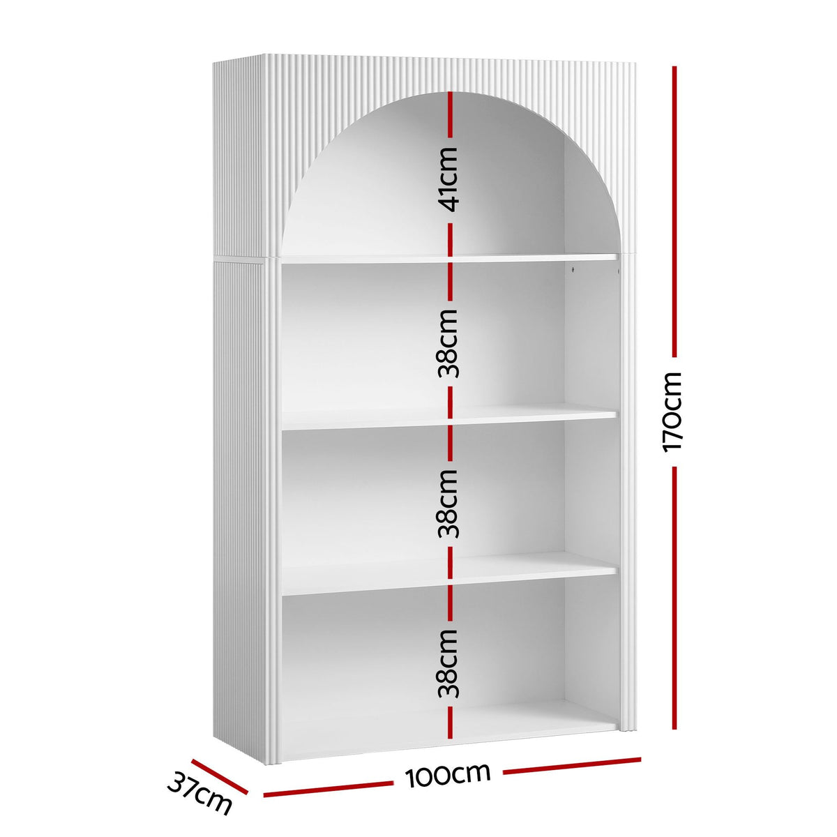 4 Tier Arched Fluted Bookshelf Storage Display Cabinet Unit - White - Furniture > Living Room > Bookcases & Shelves - Rivercity House & Home Co. (ABN 18 642 972 209) - Affordable Modern Furniture Australia