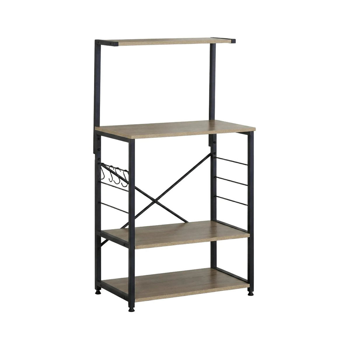 4 Tier Bakers Rack Microwave Stand with Hooks Oak Finish - Brown - Furniture > Dining > Kitchen & Dining Trolleys - Rivercity House & Home Co. (ABN 18 642 972 209) - Affordable Modern Furniture Australia
