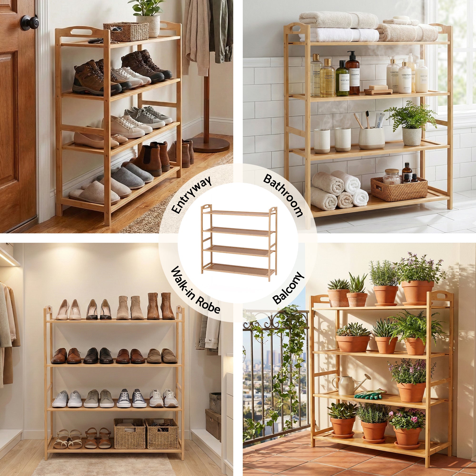 4 Tier Bamboo Shoe Rack Storage Organiser - Pine - Furniture > Living Room > Shoe Storage - Rivercity House & Home Co. (ABN 18 642 972 209) - Affordable Modern Furniture Australia