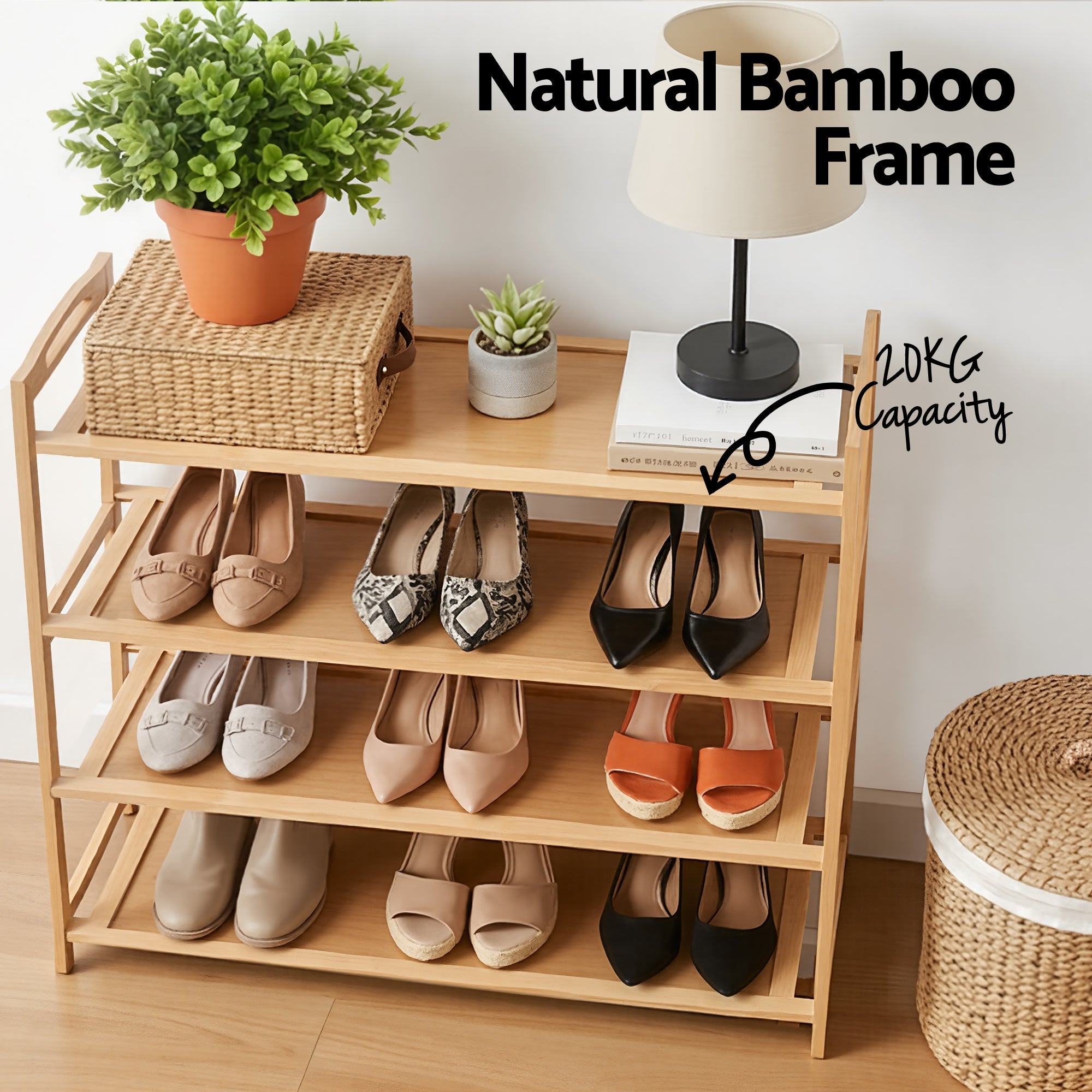 4 Tier Bamboo Shoe Rack Storage Organiser - Pine - Furniture > Living Room > Shoe Storage - Rivercity House & Home Co. (ABN 18 642 972 209) - Affordable Modern Furniture Australia