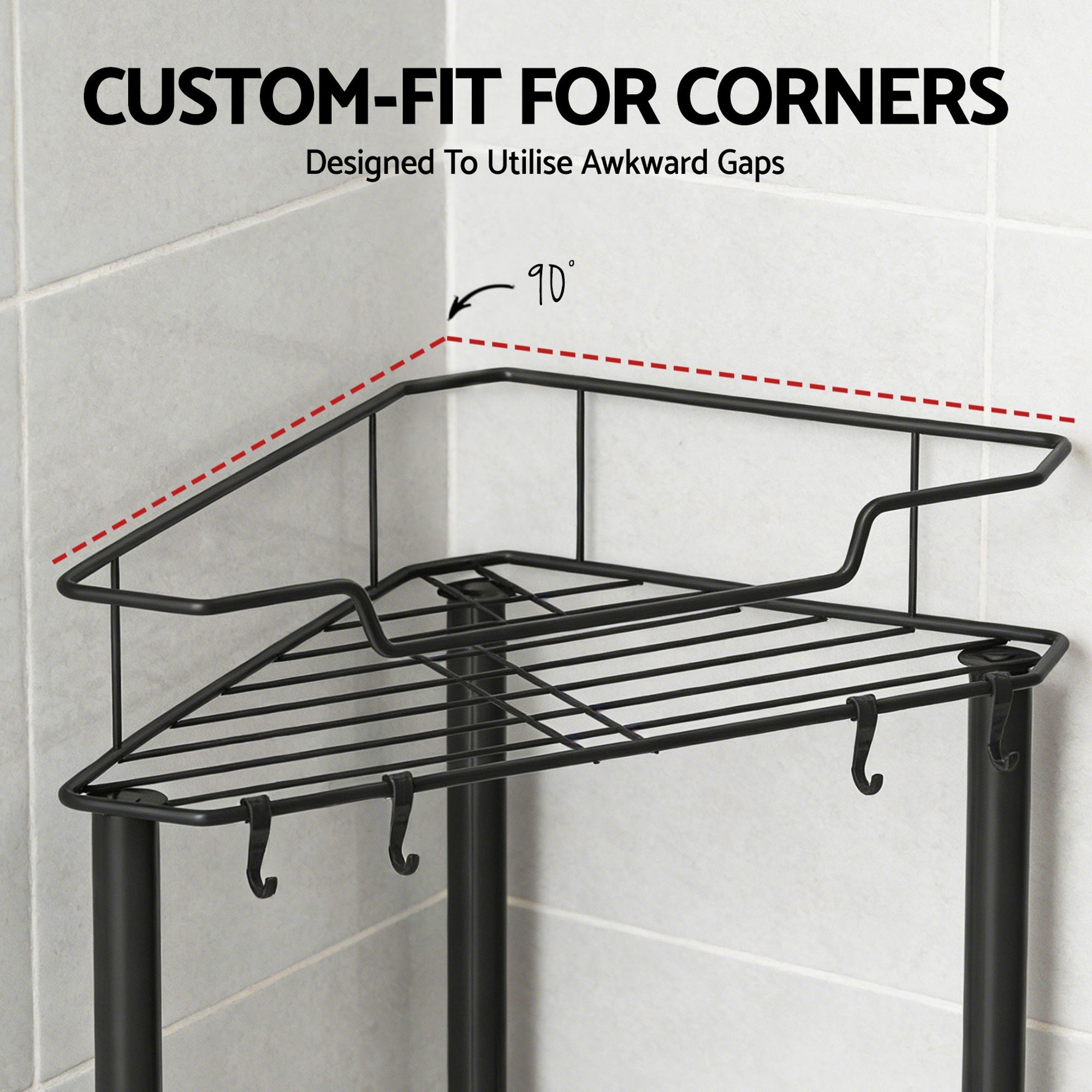 4 Tier Floor Standing Corner Shower Caddy Bathroom Organizer Black - Furniture > Bathroom > Bathroom Cabinets, Cupboards & Storage - Rivercity House & Home Co. (ABN 18 642 972 209) - Affordable Modern Furniture Australia