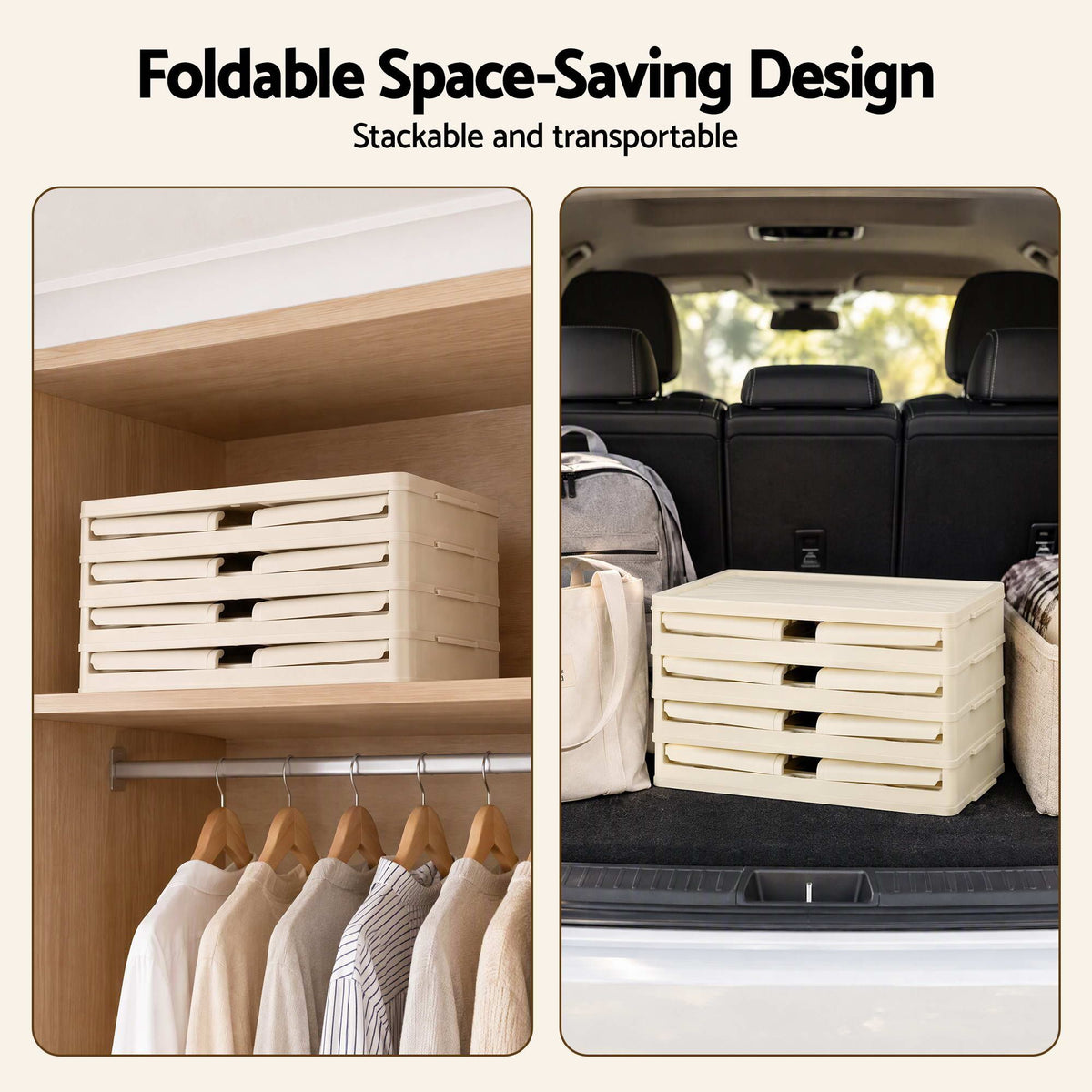 4-Tier Foldable Stackable Storage Cabinet with Clear Magnetic Doors and Lockable Wheels - White - Home & Garden > Storage > Storage Boxes - Rivercity House & Home Co. (ABN 18 642 972 209) - Affordable Modern Furniture Australia