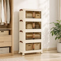 4-Tier Foldable Stackable Storage Cabinet with Clear Magnetic Doors and Lockable Wheels - White