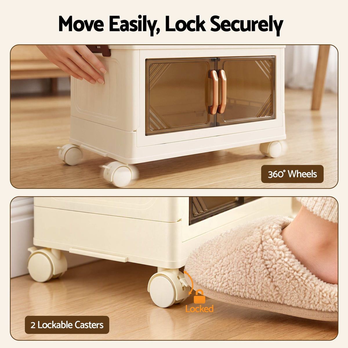 4-Tier Foldable Stackable Storage Cabinet with Clear Magnetic Doors and Lockable Wheels - White - Home & Garden > Storage > Storage Boxes - Rivercity House & Home Co. (ABN 18 642 972 209) - Affordable Modern Furniture Australia