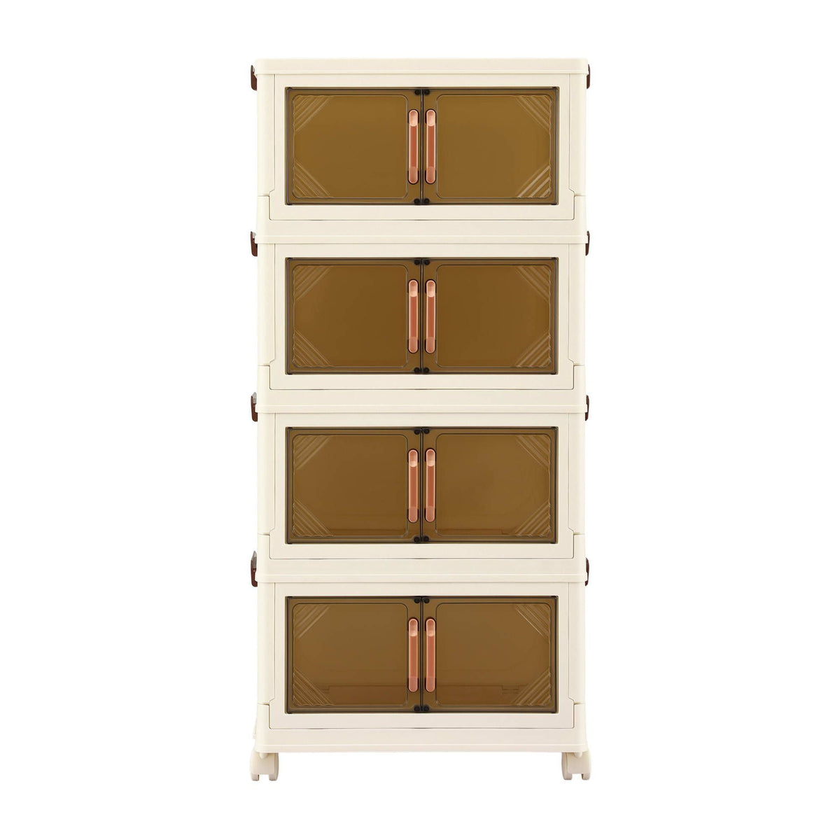 4-Tier Foldable Stackable Storage Cabinet with Clear Magnetic Doors and Lockable Wheels - White - Home & Garden > Storage > Storage Boxes - Rivercity House & Home Co. (ABN 18 642 972 209) - Affordable Modern Furniture Australia