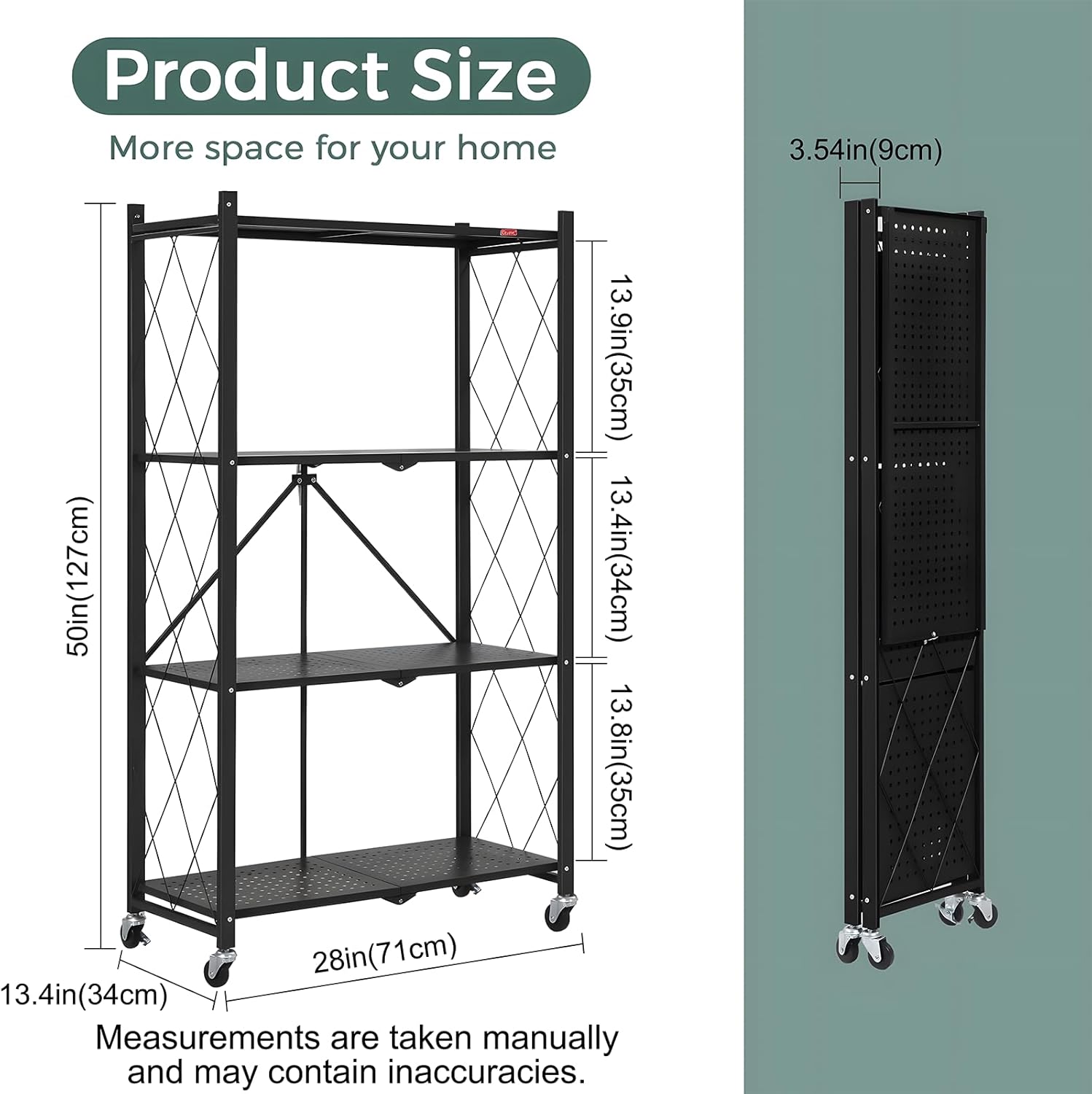 4 - Tier Foldable Storage Shelf with Wheels for Kitchen, Garage, Pantry or Basement (Black) - Furniture > Dining > Kitchen & Dining Trolleys - Rivercity House & Home Co. (ABN 18 642 972 209) - Affordable Modern Furniture Australia