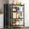 4-Tier Foldable Storage Shelf with Lockable Wheels for Kitchen, Garage, Pantry or Basement - Black