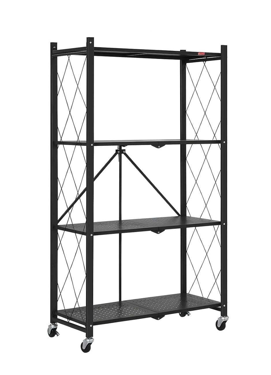 4 - Tier Foldable Storage Shelf with Wheels for Kitchen, Garage, Pantry or Basement (Black) - Furniture > Dining > Kitchen & Dining Trolleys - Rivercity House & Home Co. (ABN 18 642 972 209) - Affordable Modern Furniture Australia