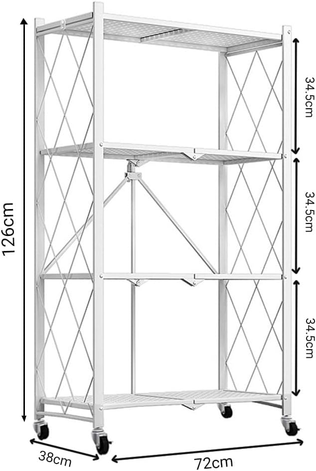 4 - Tier Foldable Storage Shelf with Wheels for Kitchen, Garage, Pantry or Basement (White) - Furniture > Dining > Kitchen & Dining Trolleys - Rivercity House & Home Co. (ABN 18 642 972 209) - Affordable Modern Furniture Australia