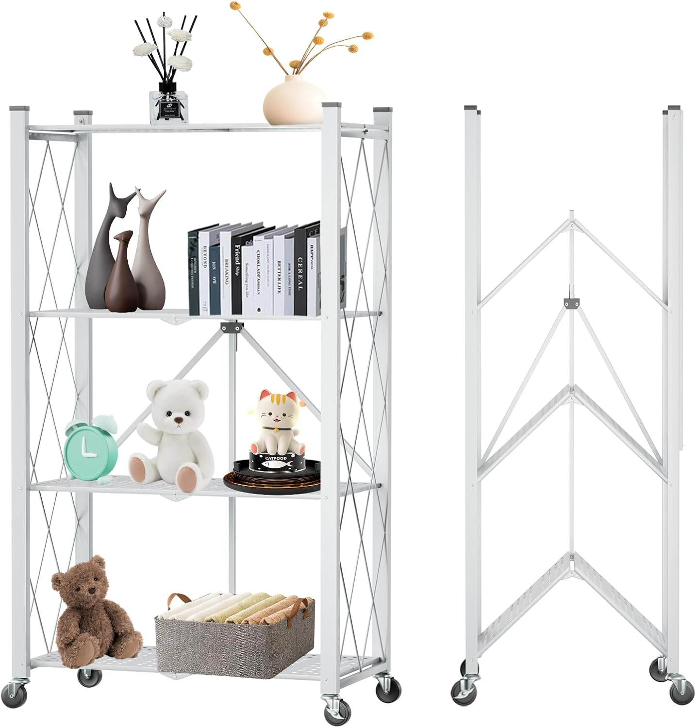 4 - Tier Foldable Storage Shelf with Wheels for Kitchen, Garage, Pantry or Basement (White) - Furniture > Dining > Kitchen & Dining Trolleys - Rivercity House & Home Co. (ABN 18 642 972 209) - Affordable Modern Furniture Australia