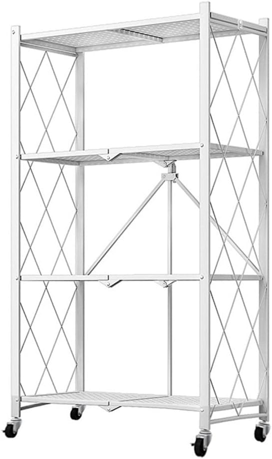 4 - Tier Foldable Storage Shelf with Wheels for Kitchen, Garage, Pantry or Basement (White) - Furniture > Dining > Kitchen & Dining Trolleys - Rivercity House & Home Co. (ABN 18 642 972 209) - Affordable Modern Furniture Australia