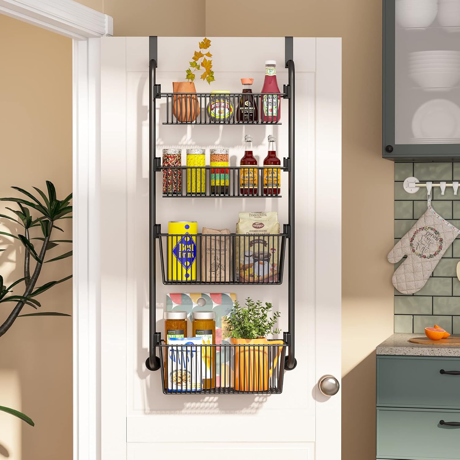 4 - Tier Heavy - Duty Over the Door Organiser with Hanging Baskets for Kitchen & Bathroom Storage - Metal - Home & Garden > Bathroom Accessories > Towel Racks & Holders - Rivercity House & Home Co. (ABN 18 642 972 209) - Affordable Modern Furniture Australia