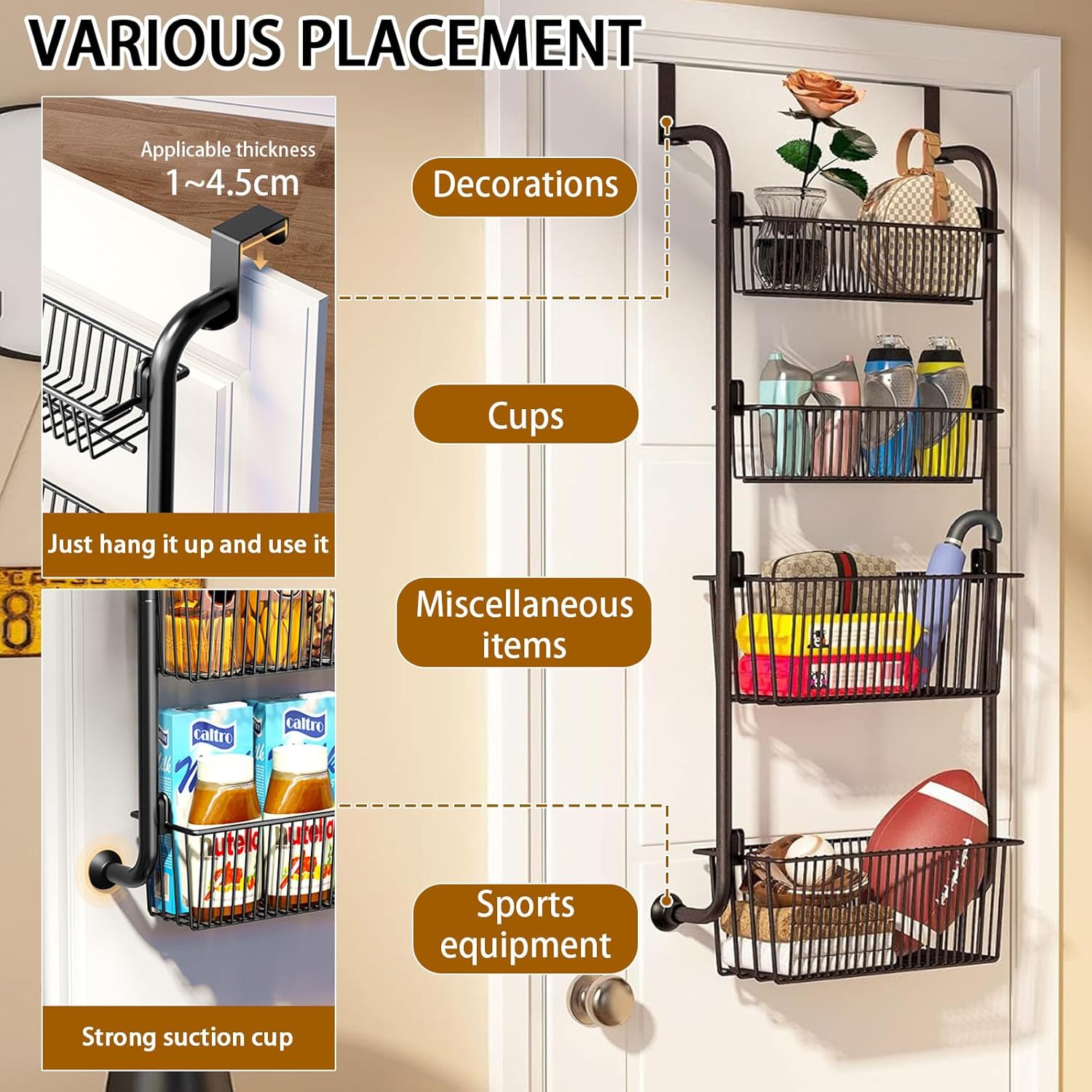 4 - Tier Heavy - Duty Over the Door Organiser with Hanging Baskets for Kitchen & Bathroom Storage - Metal - Home & Garden > Bathroom Accessories > Towel Racks & Holders - Rivercity House & Home Co. (ABN 18 642 972 209) - Affordable Modern Furniture Australia