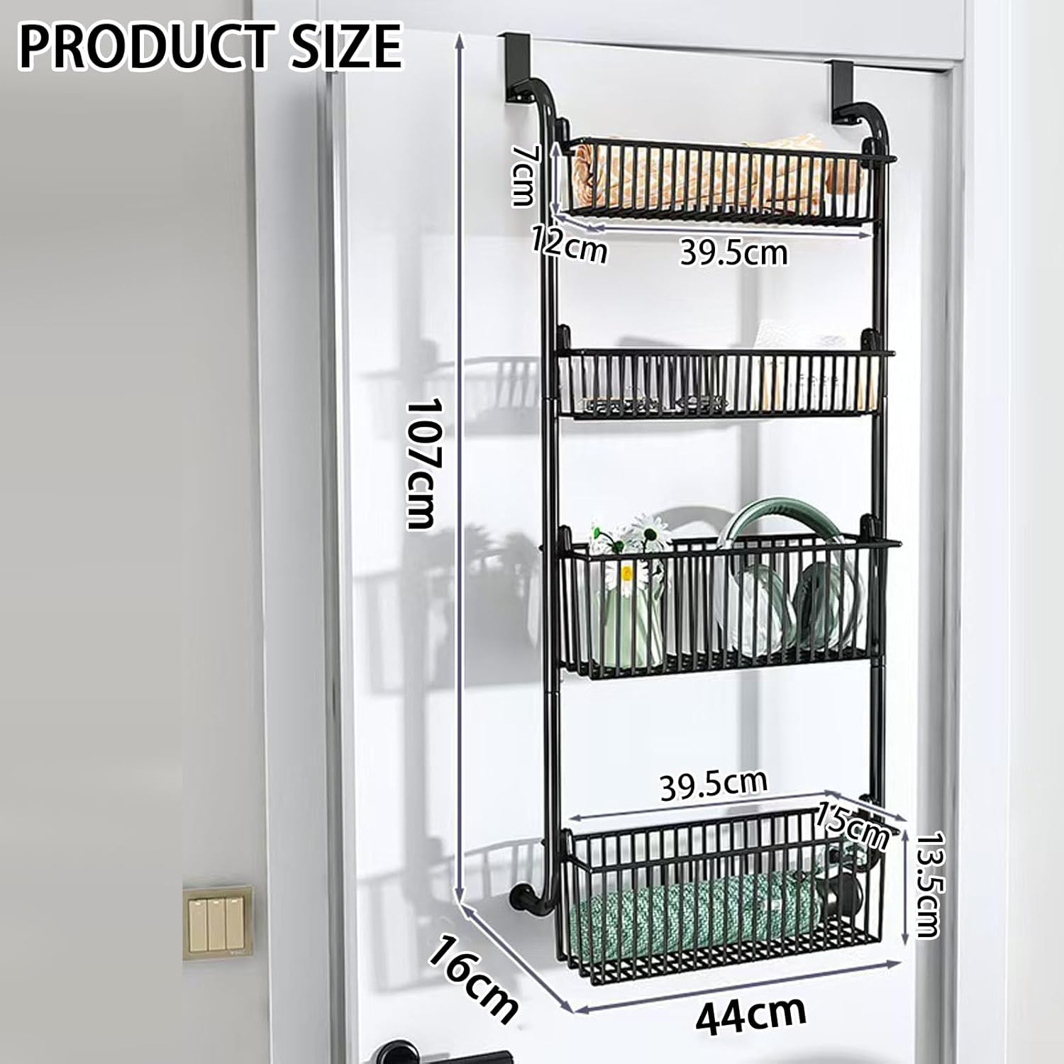 4 - Tier Heavy - Duty Over the Door Organiser with Hanging Baskets for Kitchen & Bathroom Storage - Metal - Home & Garden > Bathroom Accessories > Towel Racks & Holders - Rivercity House & Home Co. (ABN 18 642 972 209) - Affordable Modern Furniture Australia