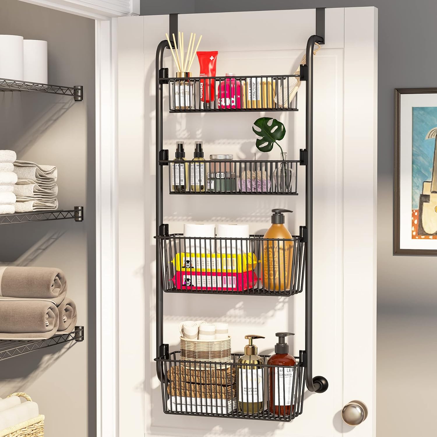 4 - Tier Heavy - Duty Over the Door Organiser with Hanging Baskets for Kitchen & Bathroom Storage - Metal - Home & Garden > Bathroom Accessories > Towel Racks & Holders - Rivercity House & Home Co. (ABN 18 642 972 209) - Affordable Modern Furniture Australia
