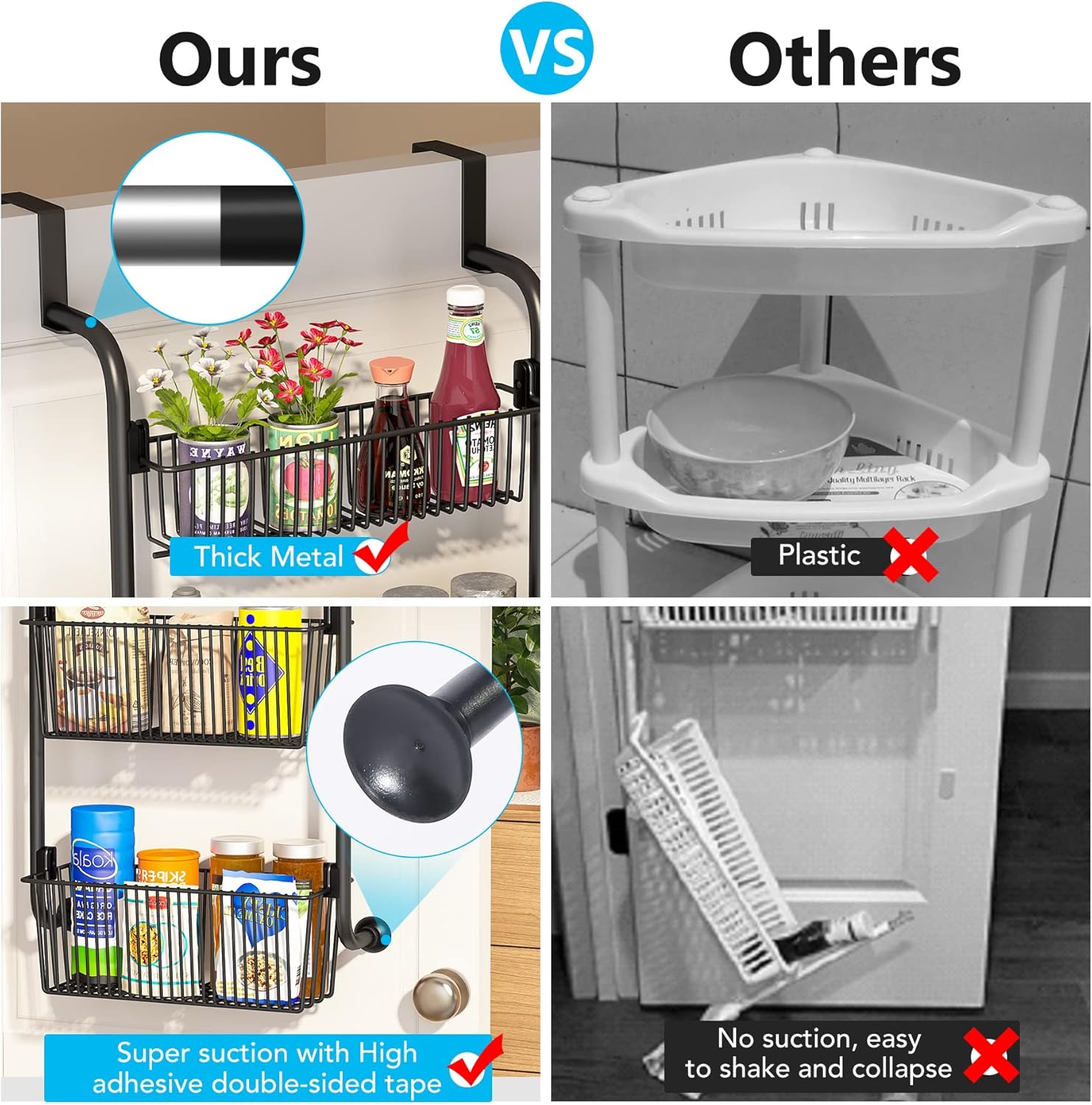 4 - Tier Heavy - Duty Over the Door Organiser with Hanging Baskets for Kitchen & Bathroom Storage - Metal - Home & Garden > Bathroom Accessories > Towel Racks & Holders - Rivercity House & Home Co. (ABN 18 642 972 209) - Affordable Modern Furniture Australia