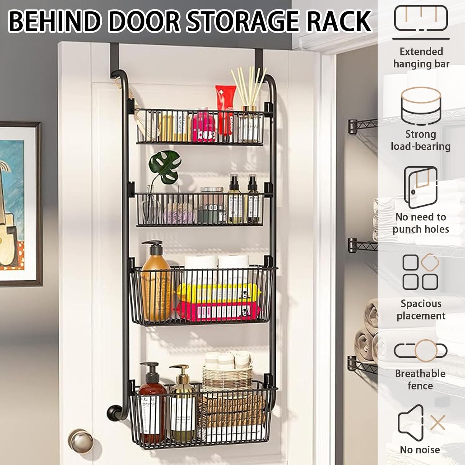 4 - Tier Heavy - Duty Over the Door Organiser with Hanging Baskets for Kitchen & Bathroom Storage - Metal - Home & Garden > Bathroom Accessories > Towel Racks & Holders - Rivercity House & Home Co. (ABN 18 642 972 209) - Affordable Modern Furniture Australia