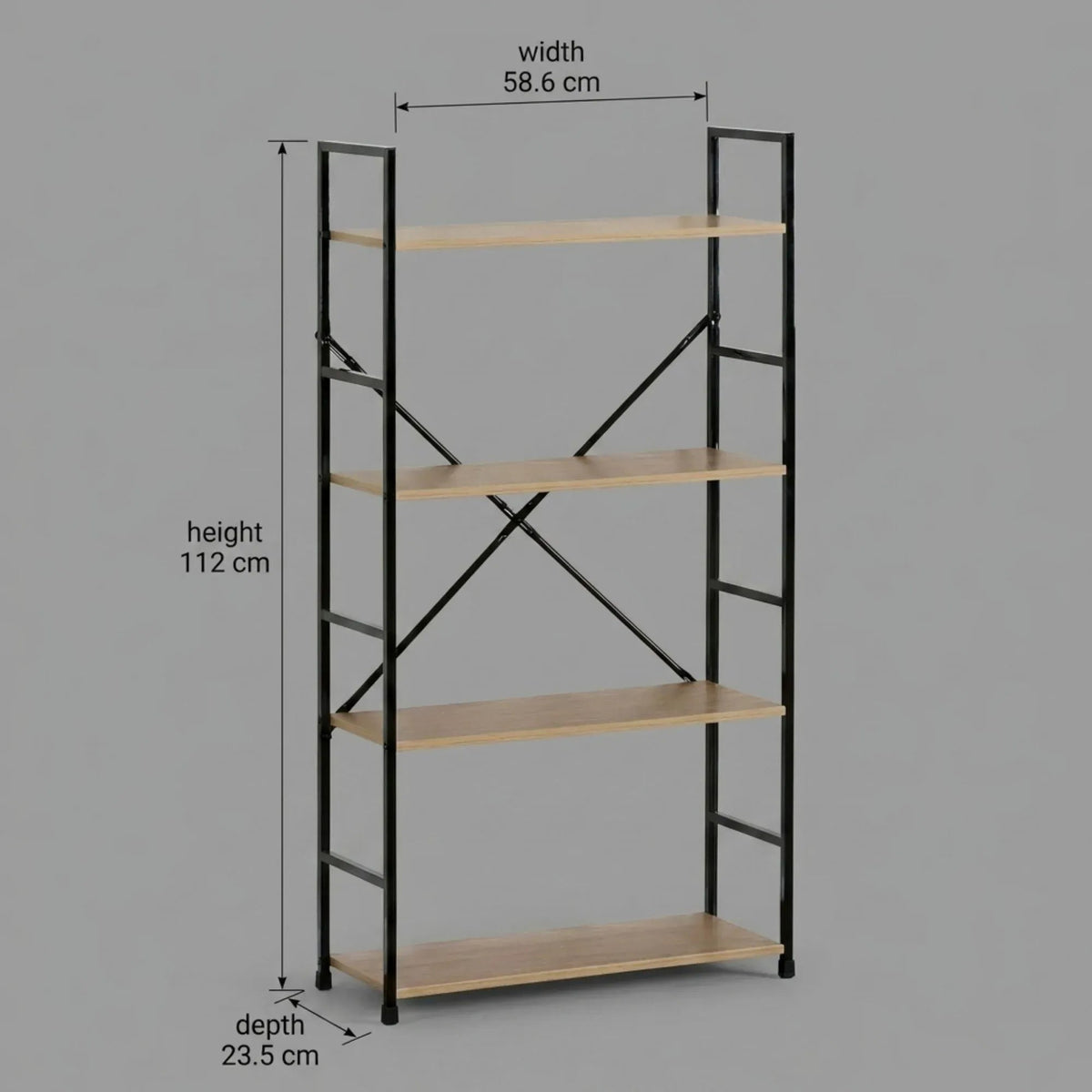4 Tier Industrial Steel and MDF Bookshelf with Rustic Finish - Brown - Furniture > Living Room > Bookcases & Shelves - Rivercity House & Home Co. (ABN 18 642 972 209) - Affordable Modern Furniture Australia