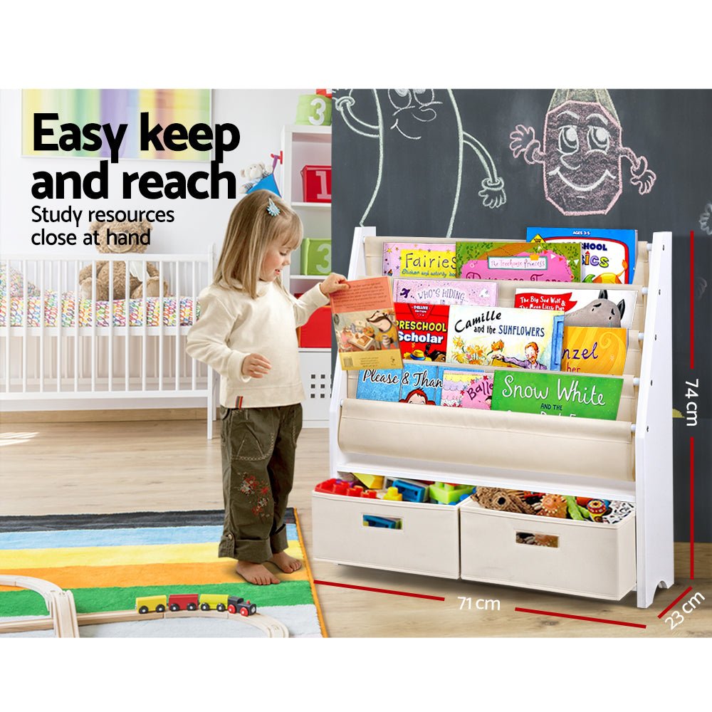 4 tier Kids Bookshelf Wooden Bookcase Children Toy Organiser Display Rack - Baby & Kids > Kid's Furniture - Rivercity House & Home Co. (ABN 18 642 972 209) - Affordable Modern Furniture Australia