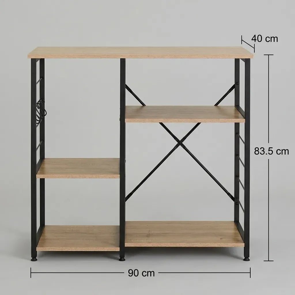 4 Tier Kitchen Baker's Rack Metal Shelf with Hooks - Brown - Furniture > Dining > Kitchen & Dining Trolleys - Rivercity House & Home Co. (ABN 18 642 972 209) - Affordable Modern Furniture Australia