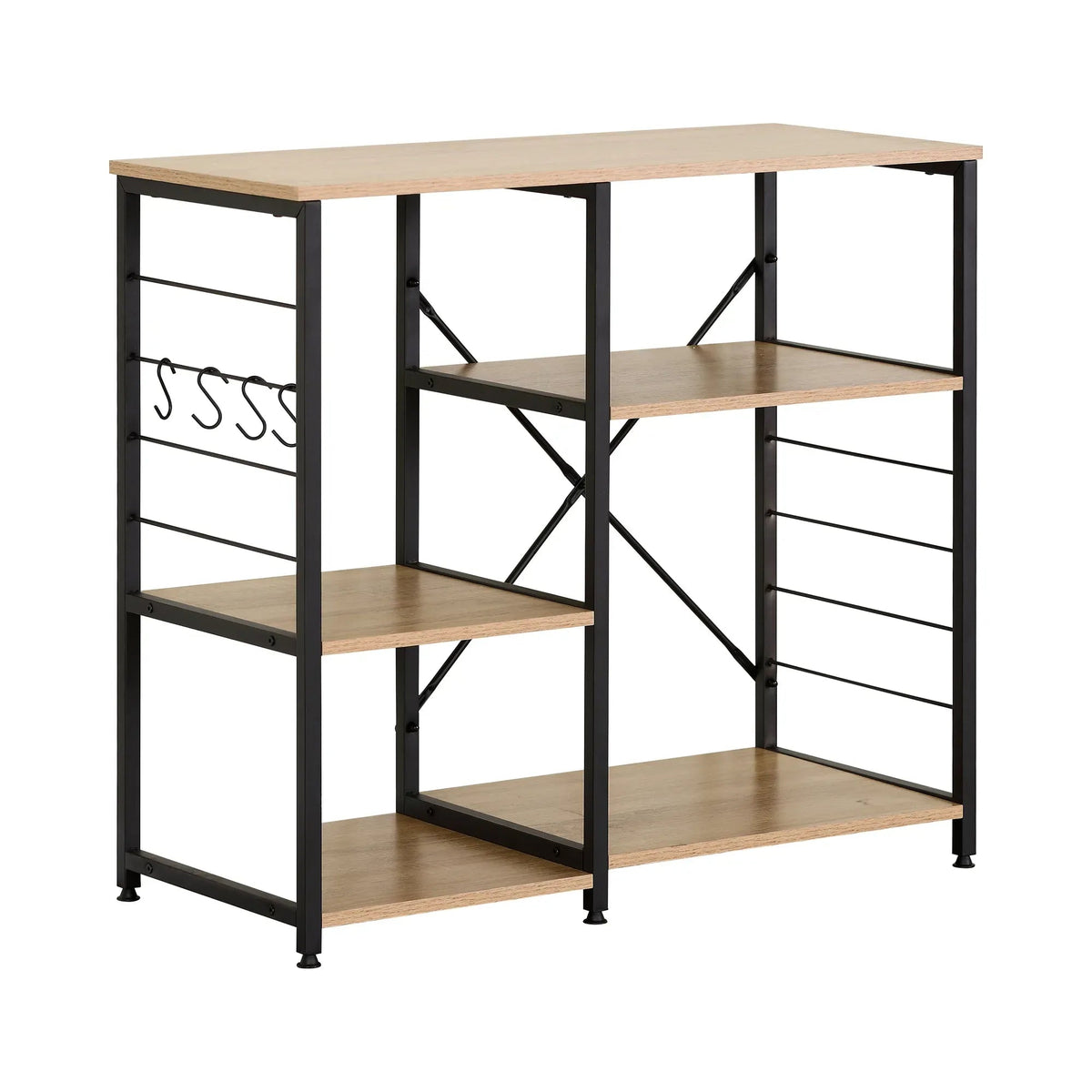 4 Tier Kitchen Baker's Rack Metal Shelf with Hooks - Brown - Furniture > Dining > Kitchen & Dining Trolleys - Rivercity House & Home Co. (ABN 18 642 972 209) - Affordable Modern Furniture Australia