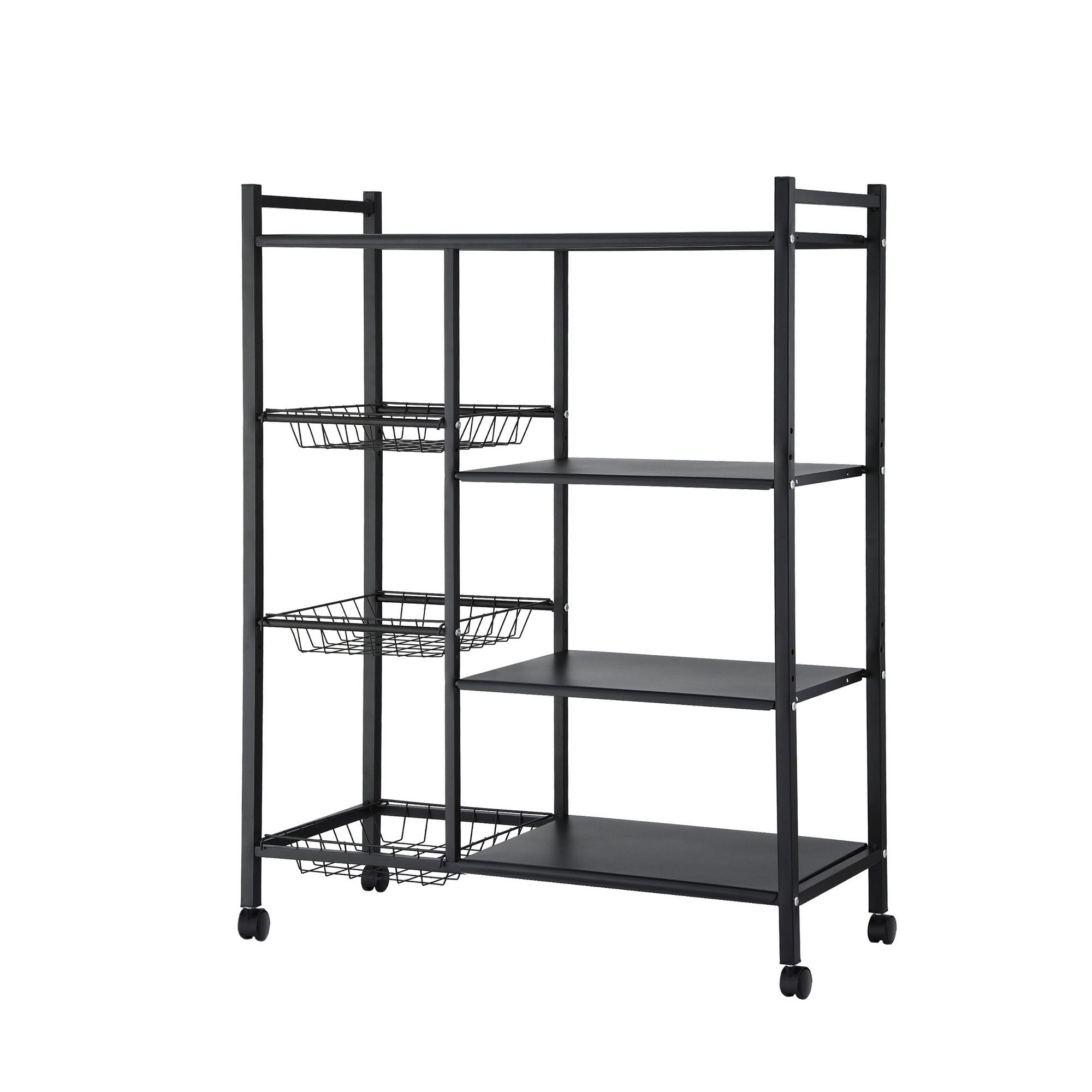 4 - Tier Kitchen Microwave Storage Rack with 3 Baskets and Wheels - Dark Grey - Appliances > Kitchen Appliances > Kitchen Appliance Accessories - Rivercity House & Home Co. (ABN 18 642 972 209) - Affordable Modern Furniture Australia