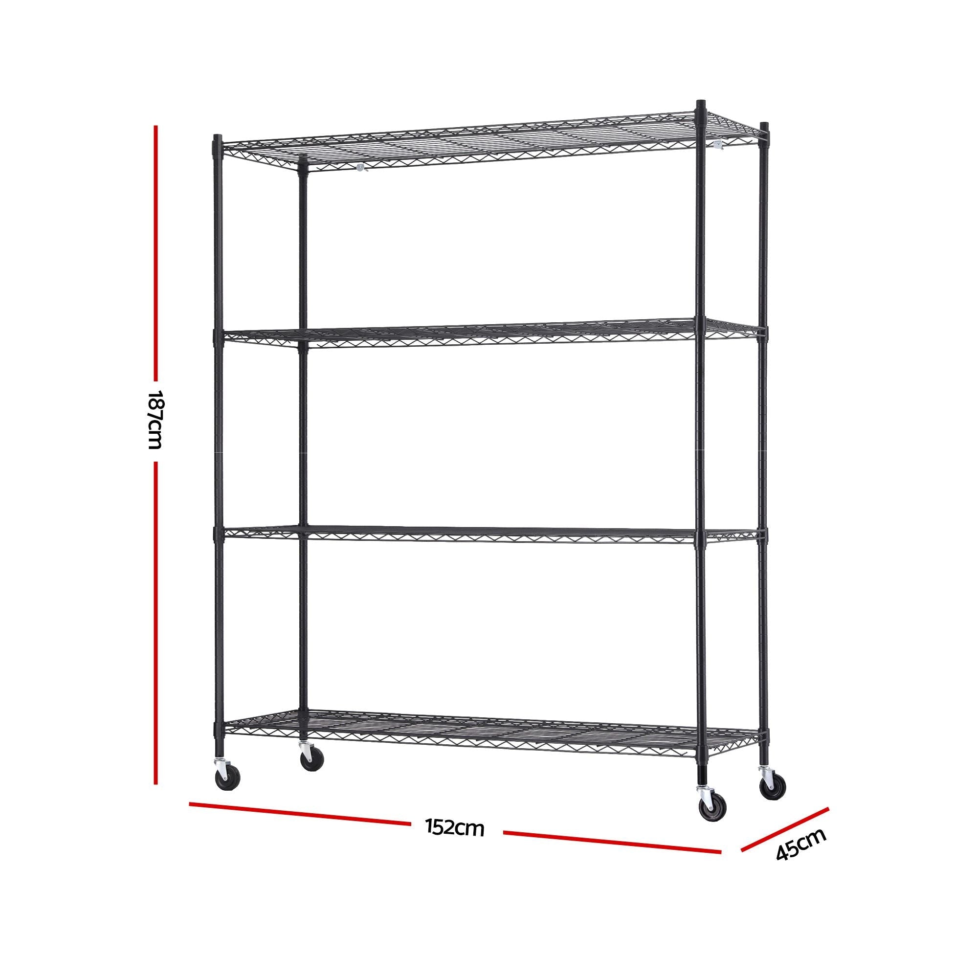 4 - Tier Kitchen Rack Shelf with Wheels Shelving 152x45x187CM Adjustable Metal Storage Shelves - Home & Garden > Kitchenware > Kitchen Utensils - Rivercity House & Home Co. (ABN 18 642 972 209) - Affordable Modern Furniture Australia