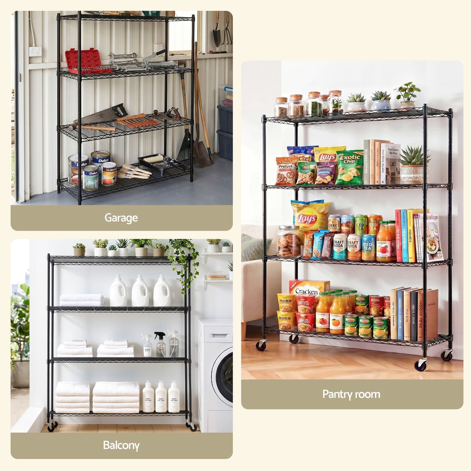 4 - Tier Kitchen Rack Shelf with Wheels Shelving 152x45x187CM Adjustable Metal Storage Shelves - Home & Garden > Kitchenware > Kitchen Utensils - Rivercity House & Home Co. (ABN 18 642 972 209) - Affordable Modern Furniture Australia