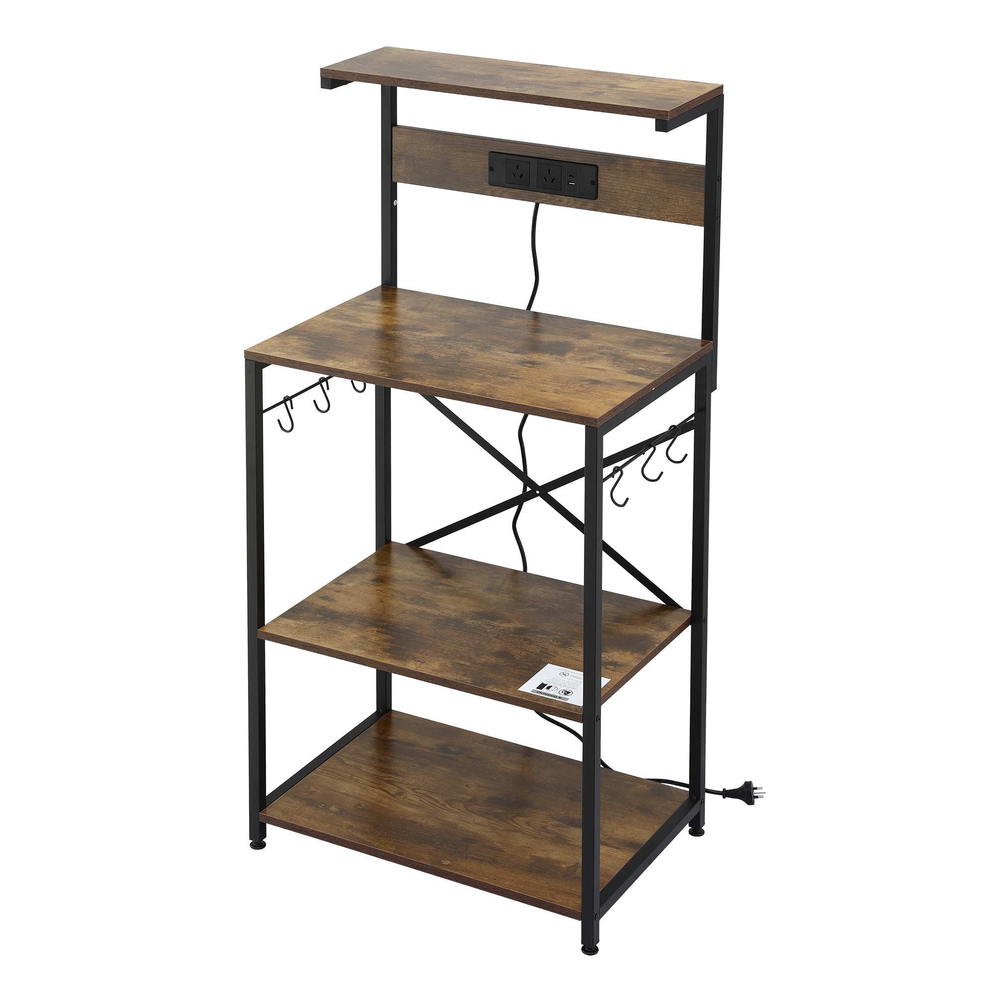 4 - Tier Kitchen Rack with 2 Power Outlets 6 Hooks Microwave Storage Shelf - Home & Garden > Kitchenware > Kitchen Utensils - Rivercity House & Home Co. (ABN 18 642 972 209) - Affordable Modern Furniture Australia