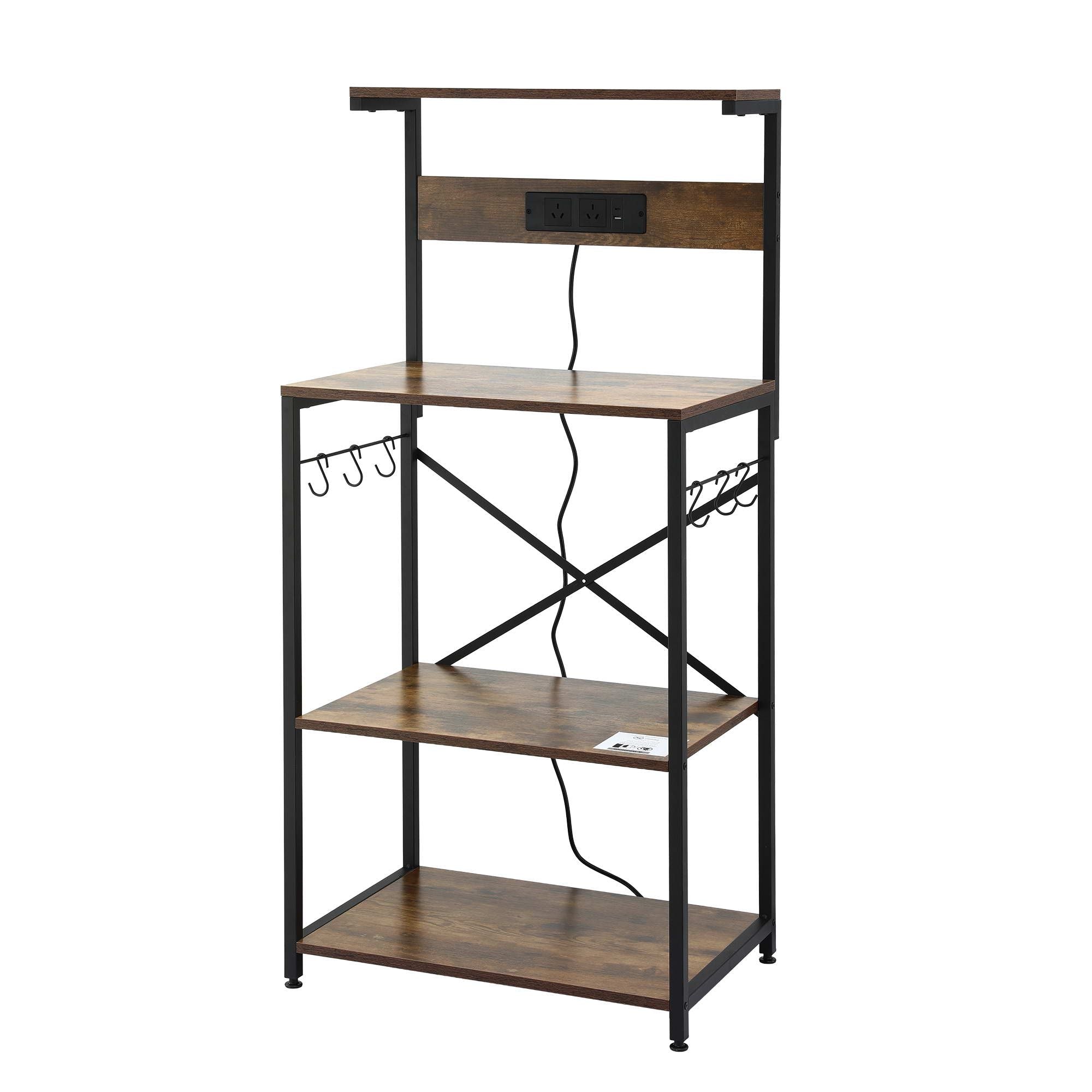 4 - Tier Kitchen Rack with 2 Power Outlets 6 Hooks Microwave Storage Shelf - Home & Garden > Kitchenware > Kitchen Utensils - Rivercity House & Home Co. (ABN 18 642 972 209) - Affordable Modern Furniture Australia