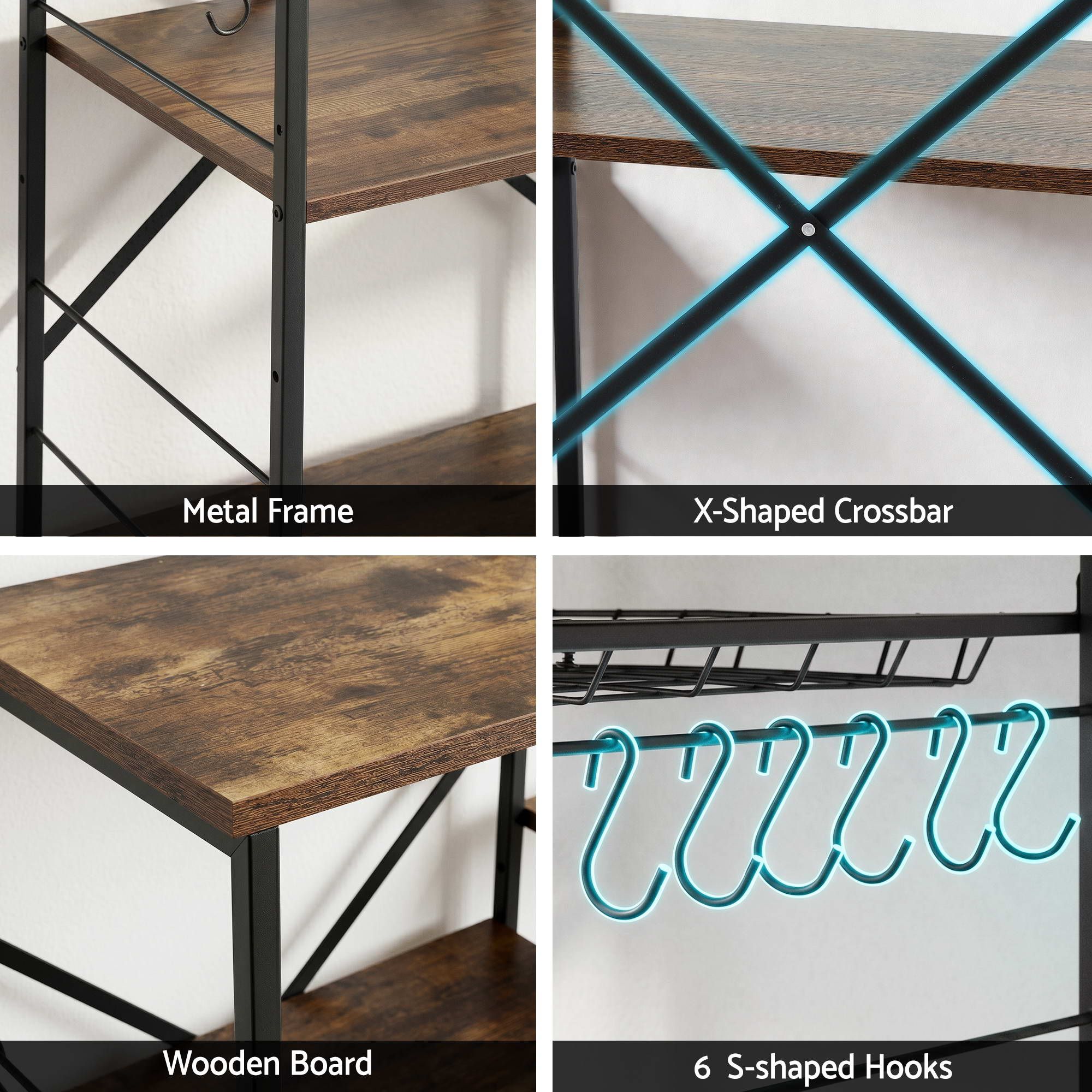 4 - Tier Kitchen Rack with Pull Out Basket 6 Hooks Microwave Storage Shelf - Home & Garden > Kitchenware > Kitchen Utensils - Rivercity House & Home Co. (ABN 18 642 972 209) - Affordable Modern Furniture Australia