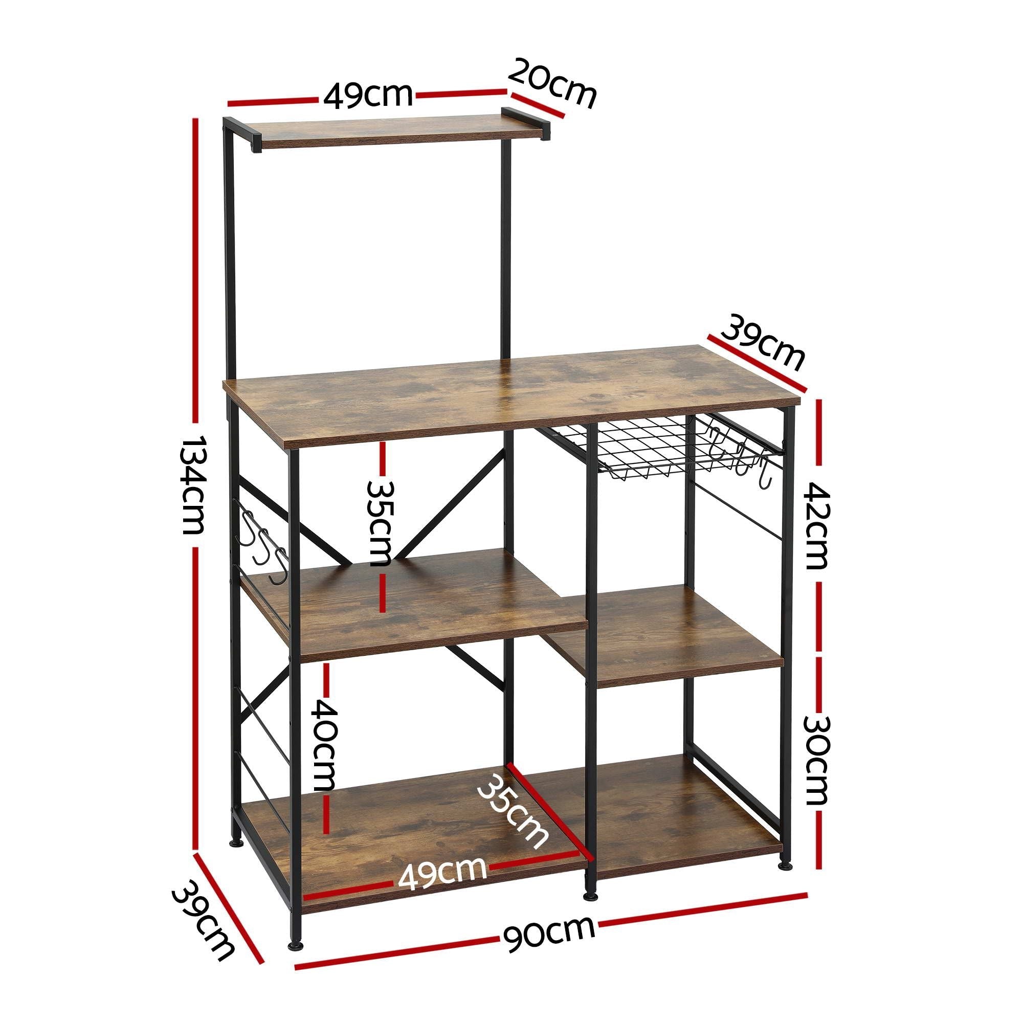 4 - Tier Kitchen Rack with Pull Out Basket 6 Hooks Microwave Storage Shelf - Home & Garden > Kitchenware > Kitchen Utensils - Rivercity House & Home Co. (ABN 18 642 972 209) - Affordable Modern Furniture Australia