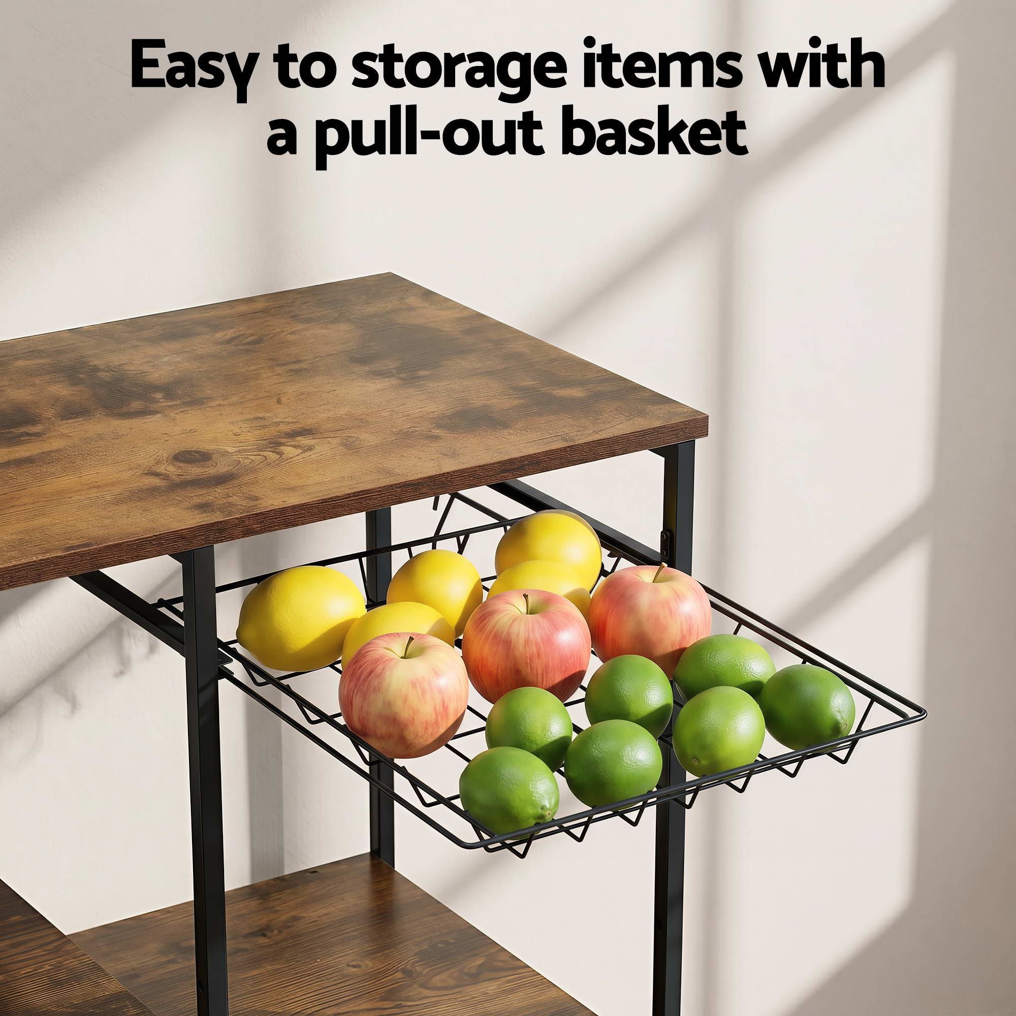 4 - Tier Kitchen Rack with Pull Out Basket 6 Hooks Microwave Storage Shelf - Home & Garden > Kitchenware > Kitchen Utensils - Rivercity House & Home Co. (ABN 18 642 972 209) - Affordable Modern Furniture Australia