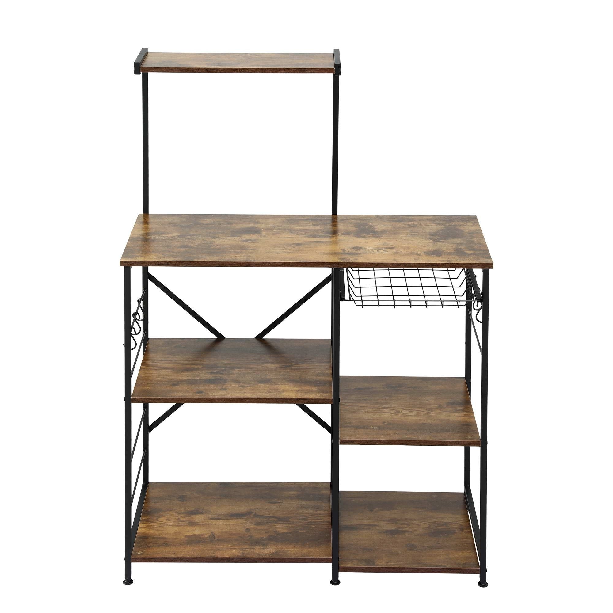 4 - Tier Kitchen Rack with Pull Out Basket 6 Hooks Microwave Storage Shelf - Home & Garden > Kitchenware > Kitchen Utensils - Rivercity House & Home Co. (ABN 18 642 972 209) - Affordable Modern Furniture Australia