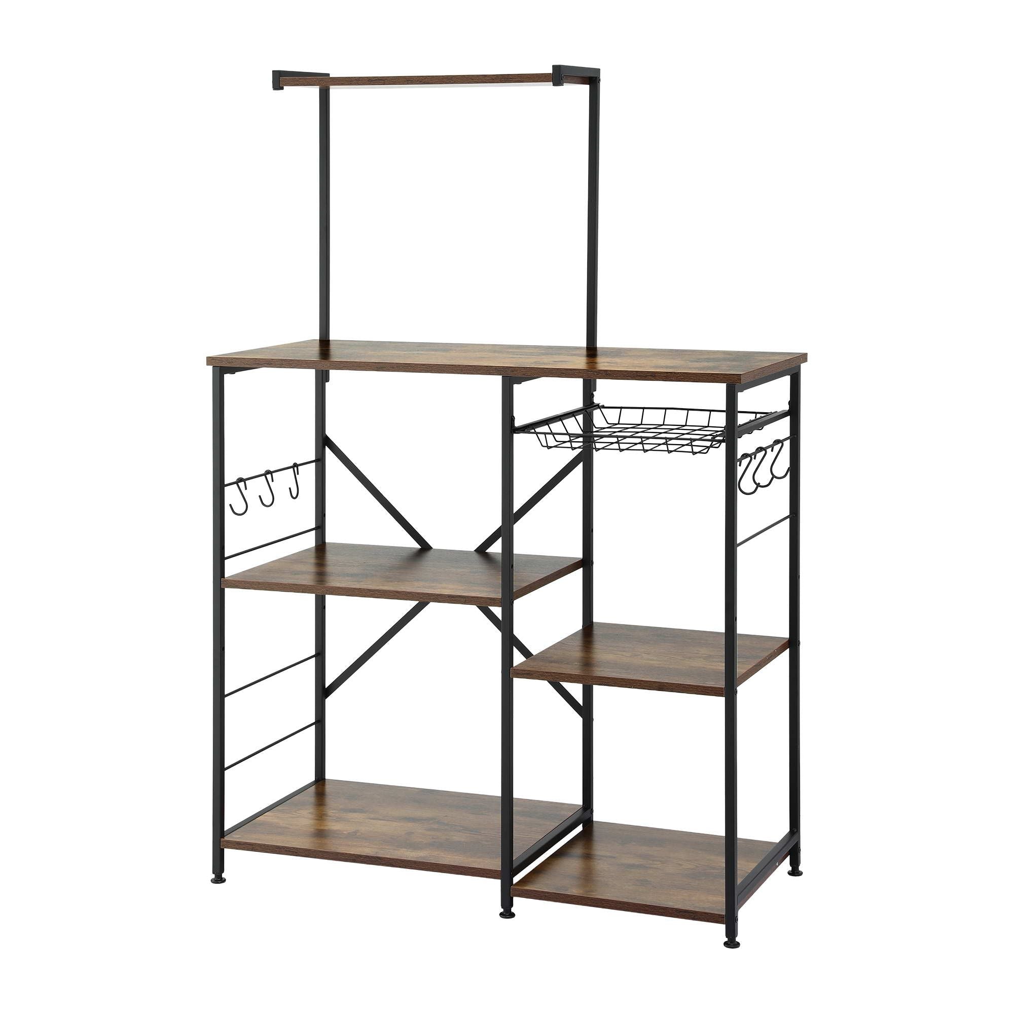 4 - Tier Kitchen Rack with Pull Out Basket 6 Hooks Microwave Storage Shelf - Home & Garden > Kitchenware > Kitchen Utensils - Rivercity House & Home Co. (ABN 18 642 972 209) - Affordable Modern Furniture Australia