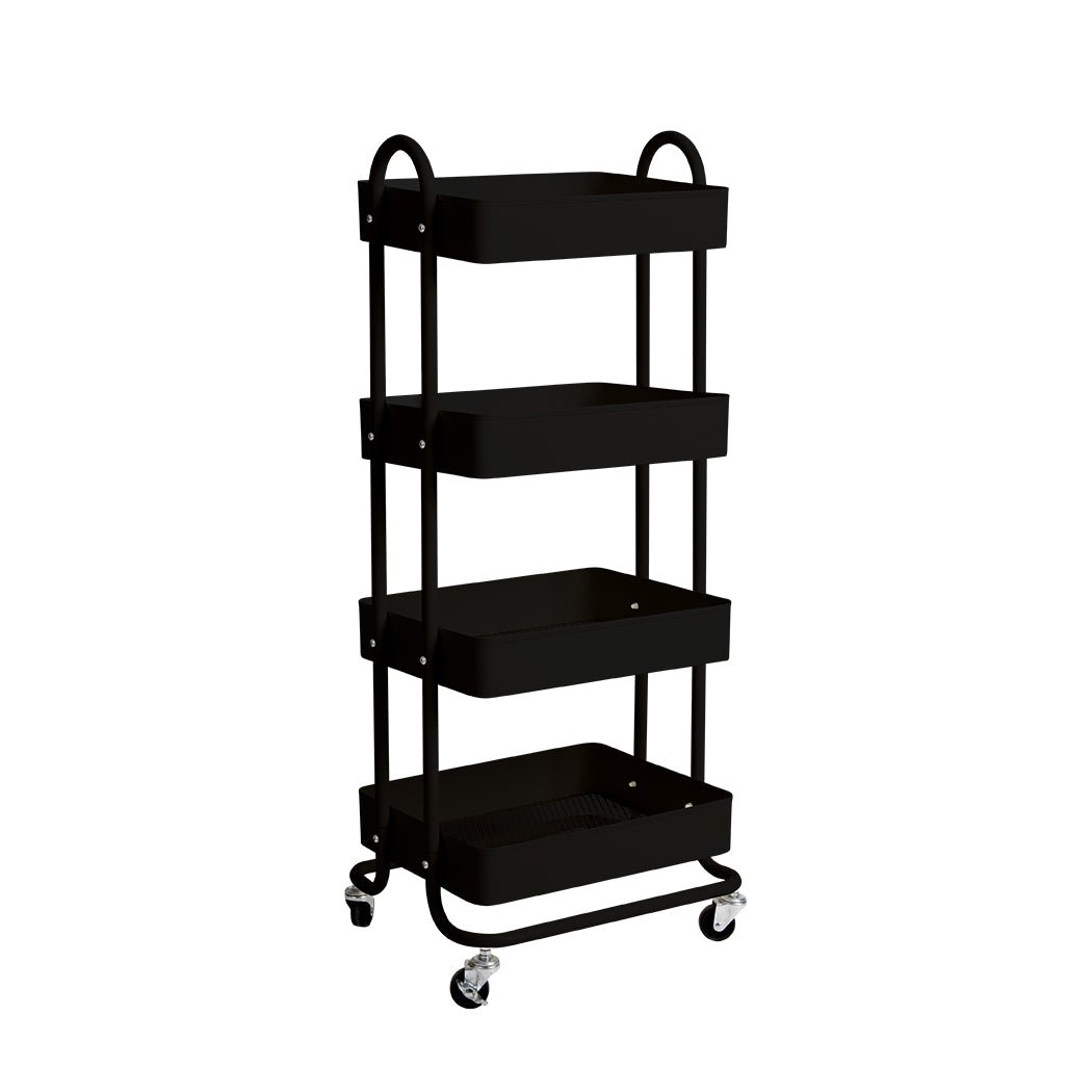 4 - Tier Kitchen Storage Trolley Cart with Wheels - Black - Rivercity House & Home Co. (ABN 18 642 972 209) - Affordable Modern Furniture Australia