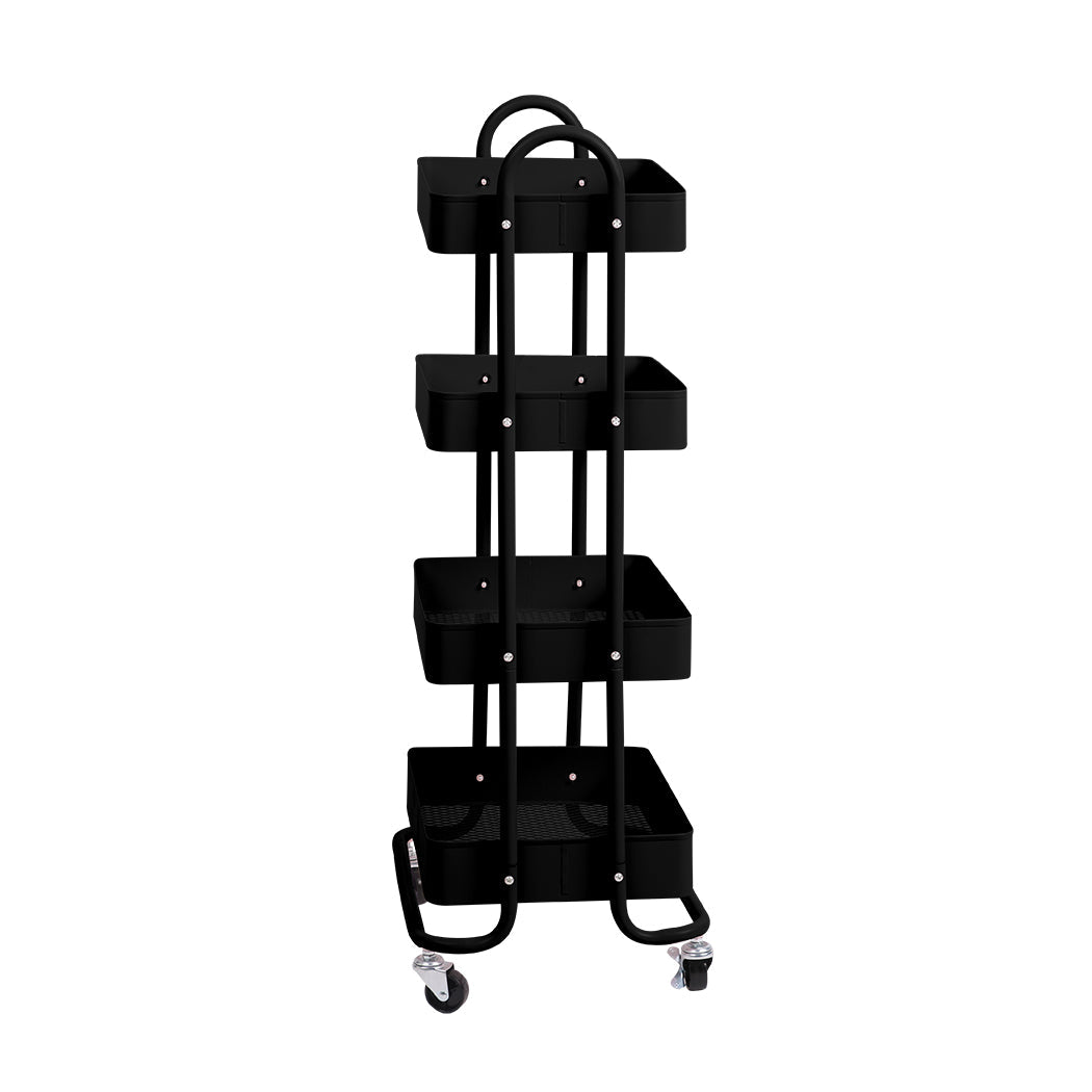 4 - Tier Kitchen Storage Trolley Cart with Wheels - Black - Rivercity House & Home Co. (ABN 18 642 972 209) - Affordable Modern Furniture Australia