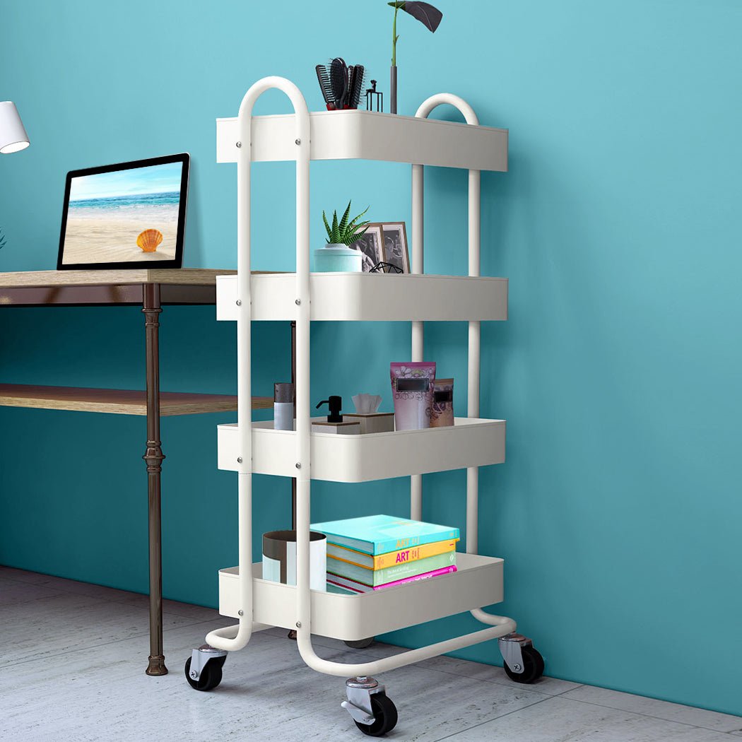 4 - Tier Kitchen Trolley Cart with Wheels - White - Rivercity House & Home Co. (ABN 18 642 972 209) - Affordable Modern Furniture Australia