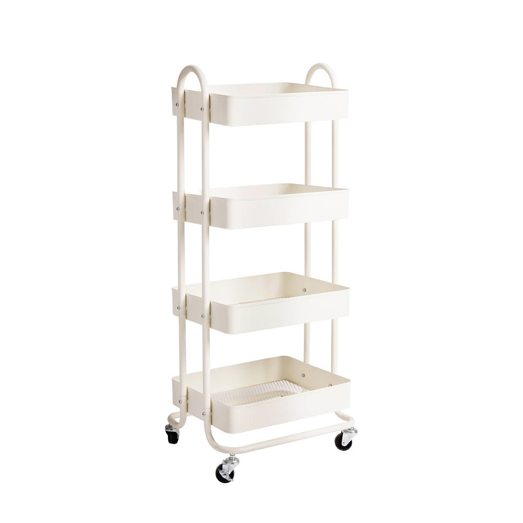 4 - Tier Kitchen Trolley Cart with Wheels - White - Rivercity House & Home Co. (ABN 18 642 972 209) - Affordable Modern Furniture Australia