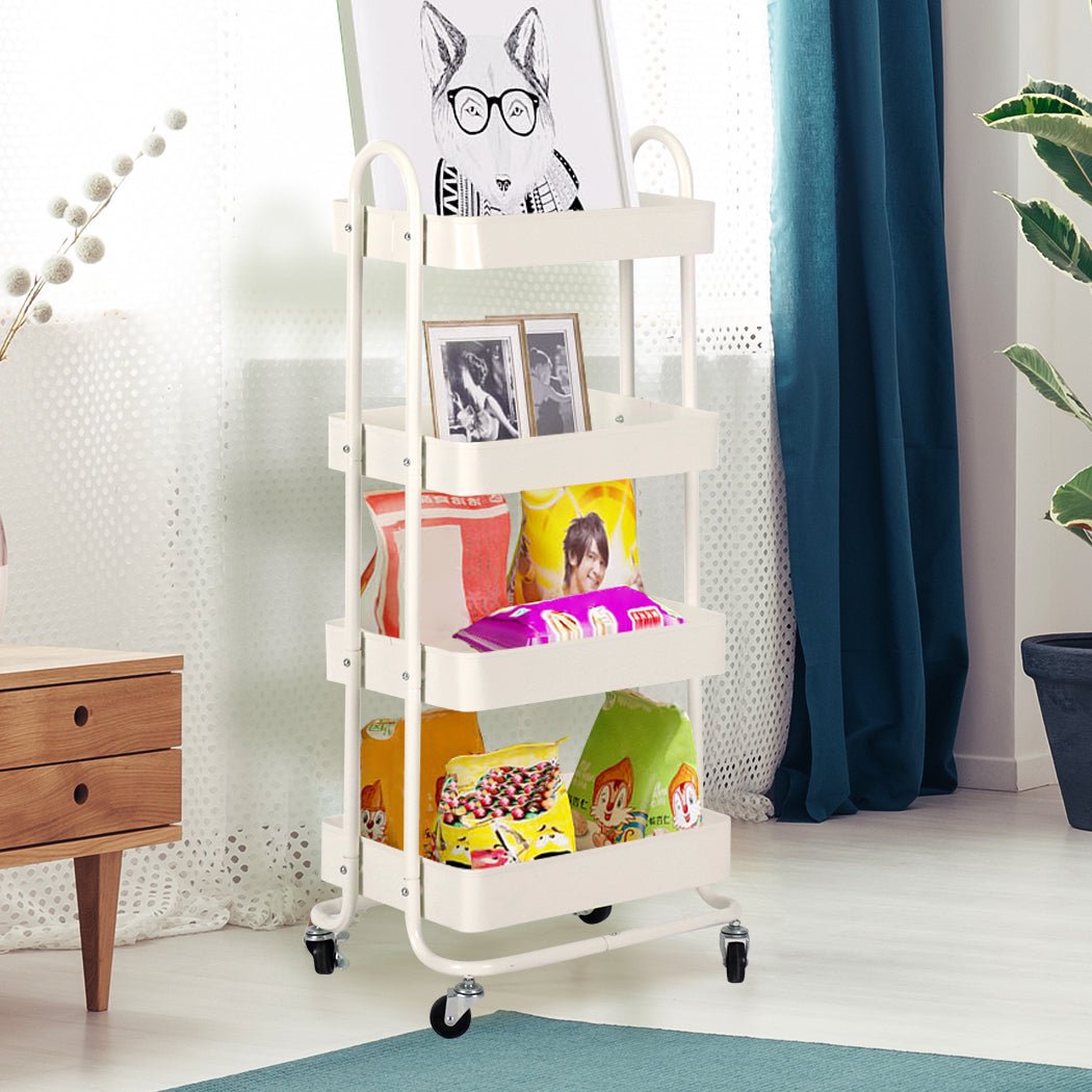 4 - Tier Kitchen Trolley Cart with Wheels - White - Rivercity House & Home Co. (ABN 18 642 972 209) - Affordable Modern Furniture Australia