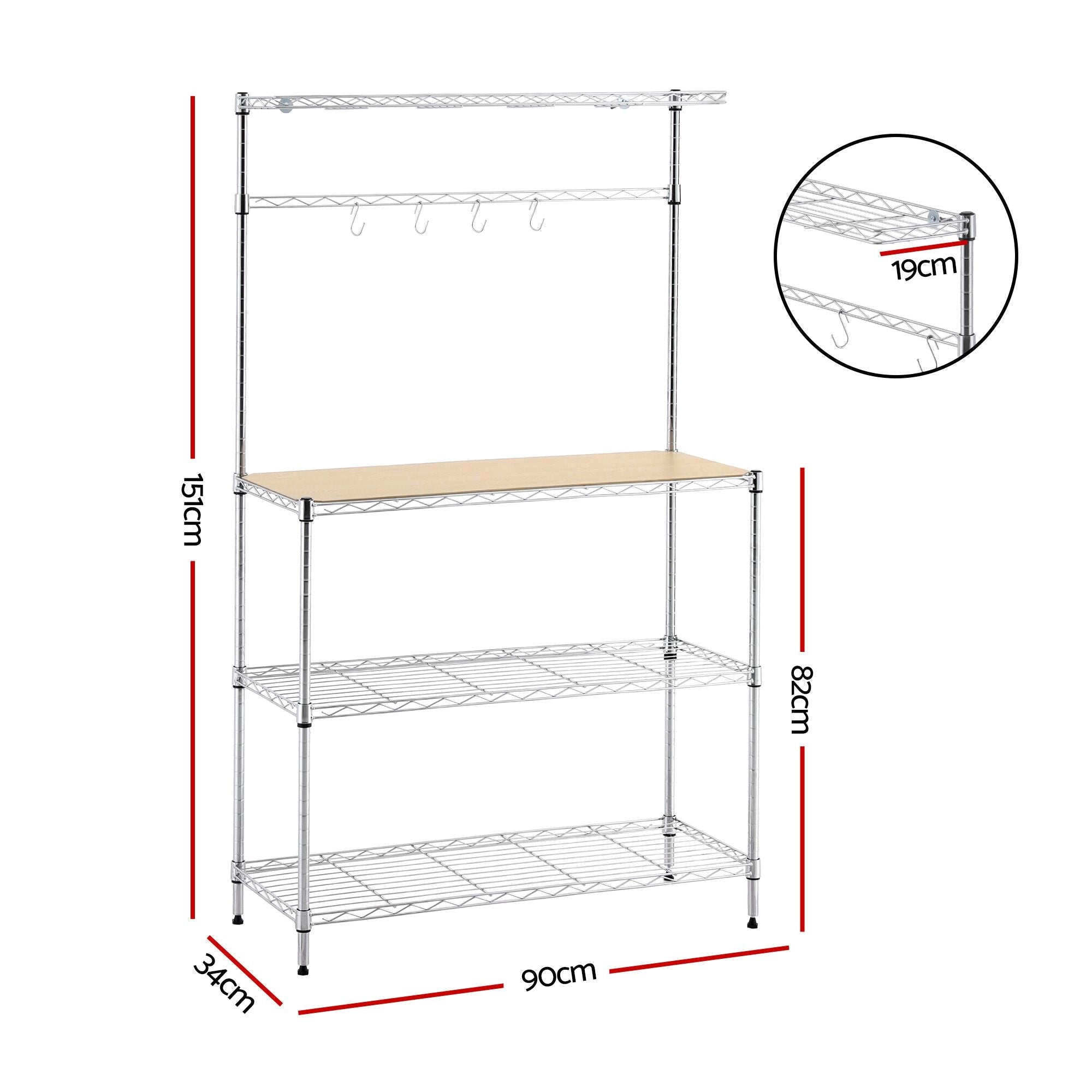 4 - Tier Metal Kitchen Rack Shelf Silver Storage Shelves Organizer Microwave Stand 90cmx151cm - Home & Garden > Kitchenware > Kitchen Utensils - Rivercity House & Home Co. (ABN 18 642 972 209) - Affordable Modern Furniture Australia