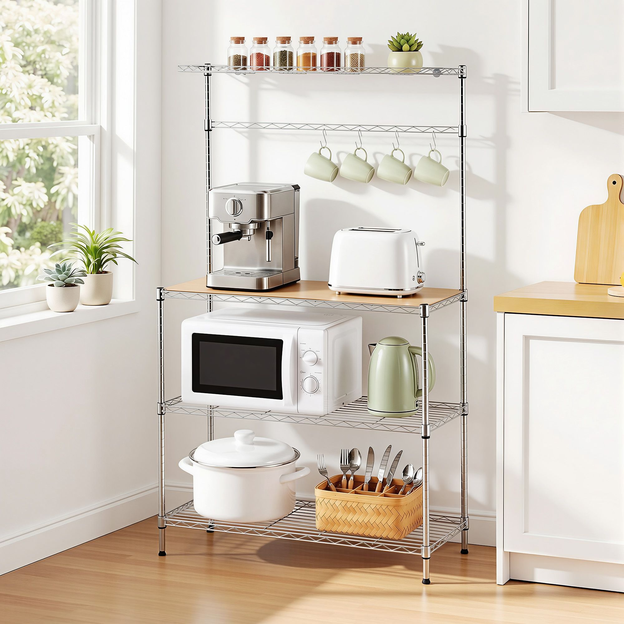 4 - Tier Metal Kitchen Rack Shelf Silver Storage Shelves Organizer Microwave Stand 90cmx151cm - Home & Garden > Kitchenware > Kitchen Utensils - Rivercity House & Home Co. (ABN 18 642 972 209) - Affordable Modern Furniture Australia