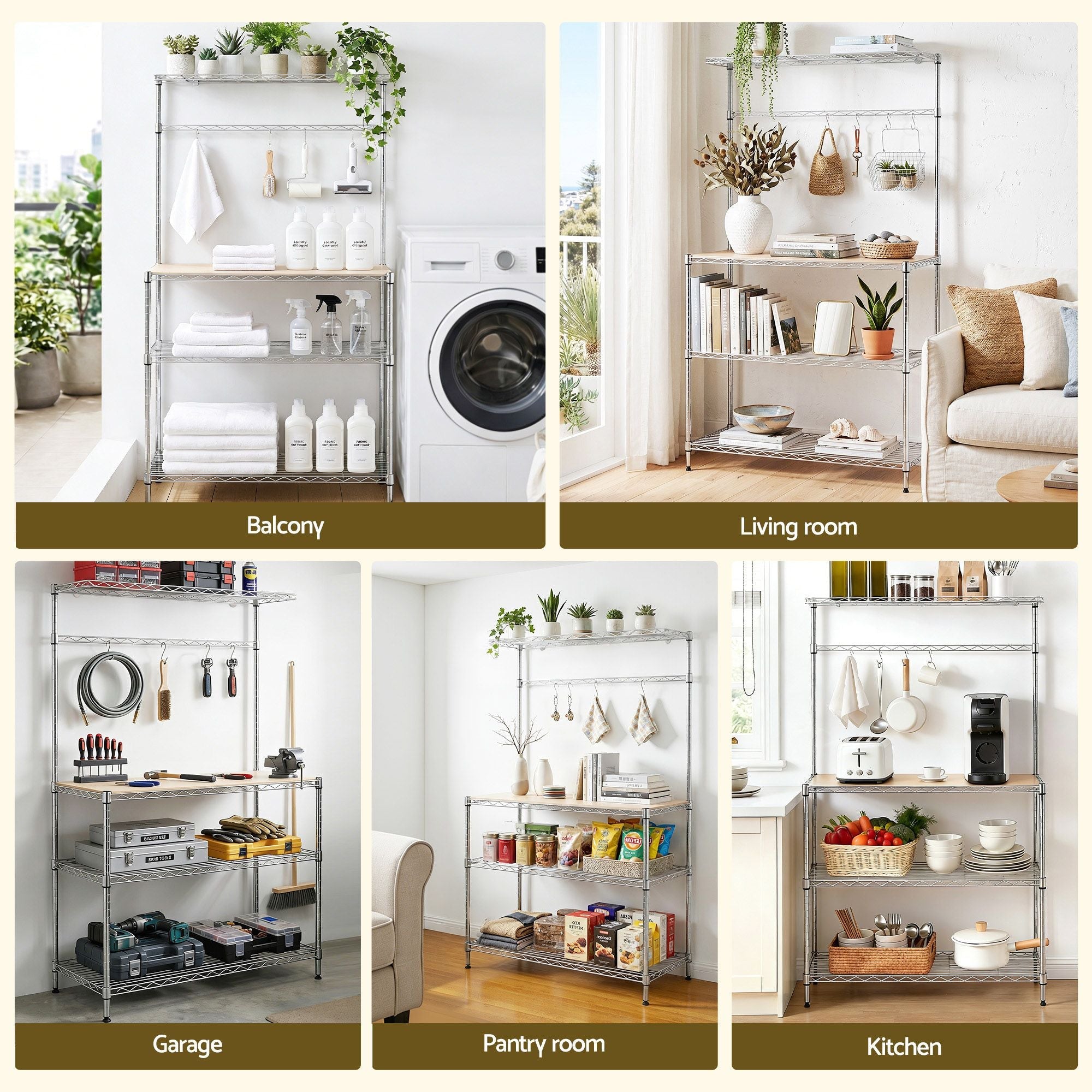 4 - Tier Metal Kitchen Rack Shelf Silver Storage Shelves Organizer Microwave Stand 90cmx151cm - Home & Garden > Kitchenware > Kitchen Utensils - Rivercity House & Home Co. (ABN 18 642 972 209) - Affordable Modern Furniture Australia