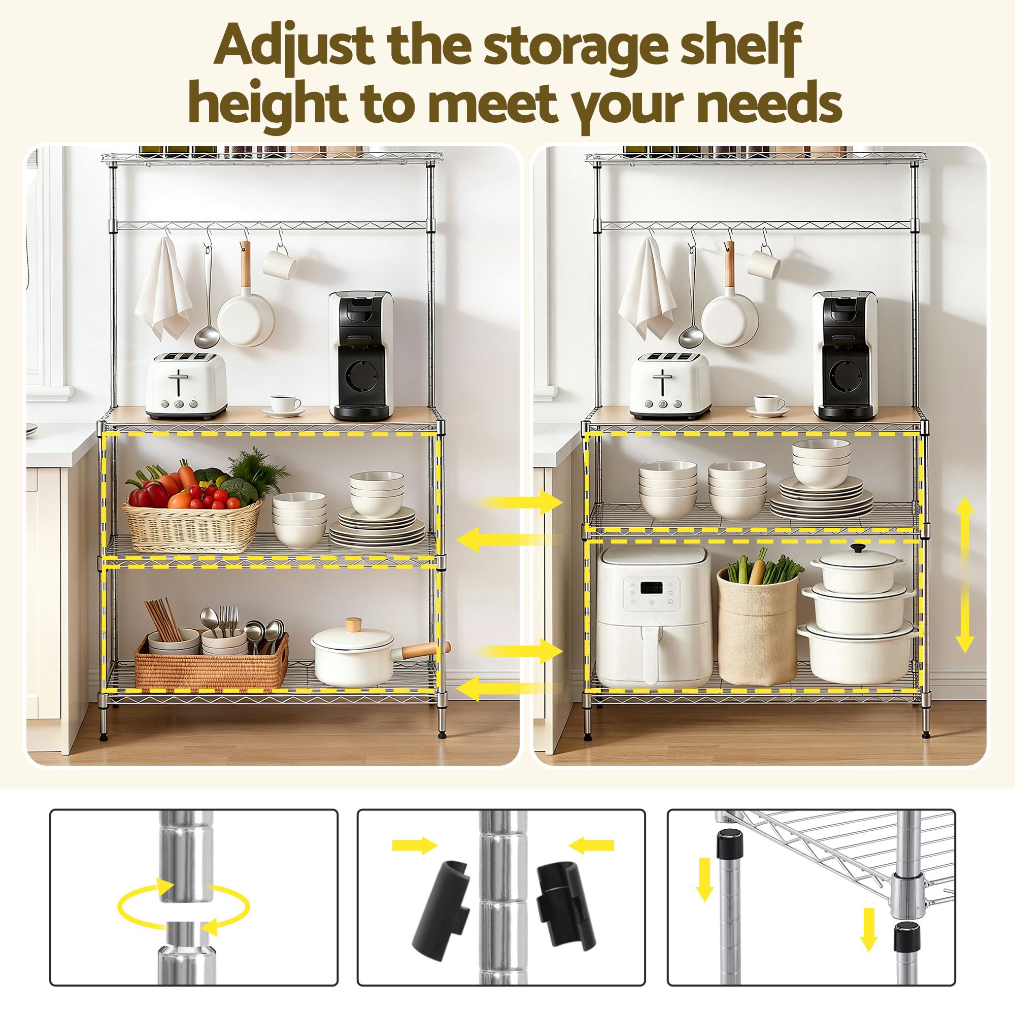4 - Tier Metal Kitchen Rack Shelf Silver Storage Shelves Organizer Microwave Stand 90cmx151cm - Home & Garden > Kitchenware > Kitchen Utensils - Rivercity House & Home Co. (ABN 18 642 972 209) - Affordable Modern Furniture Australia
