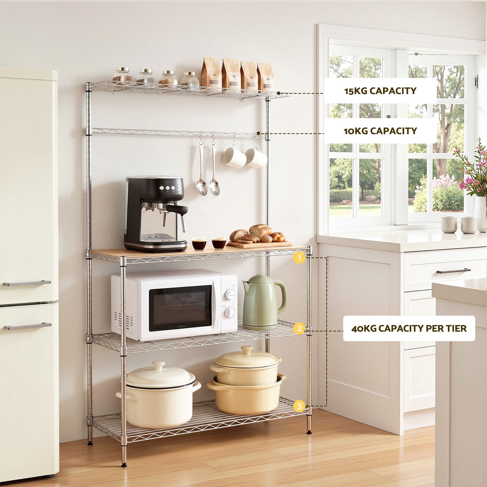 4 - Tier Metal Kitchen Rack Shelf Silver Storage Shelves Organizer Microwave Stand 90cmx151cm - Home & Garden > Kitchenware > Kitchen Utensils - Rivercity House & Home Co. (ABN 18 642 972 209) - Affordable Modern Furniture Australia