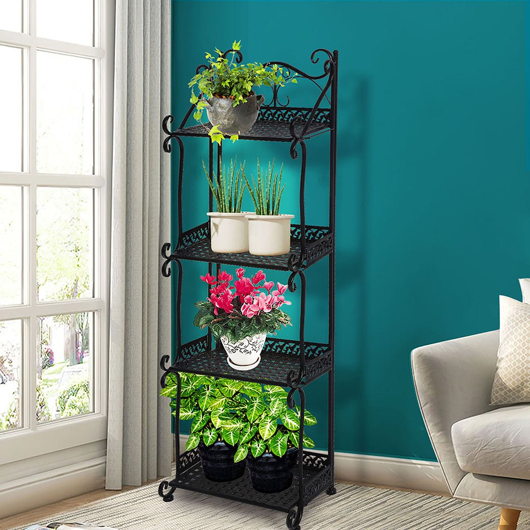 4 Tier Metal Plant Stand for Indoor and Outdoor Use - Black - Rivercity House & Home Co. (ABN 18 642 972 209) - Affordable Modern Furniture Australia