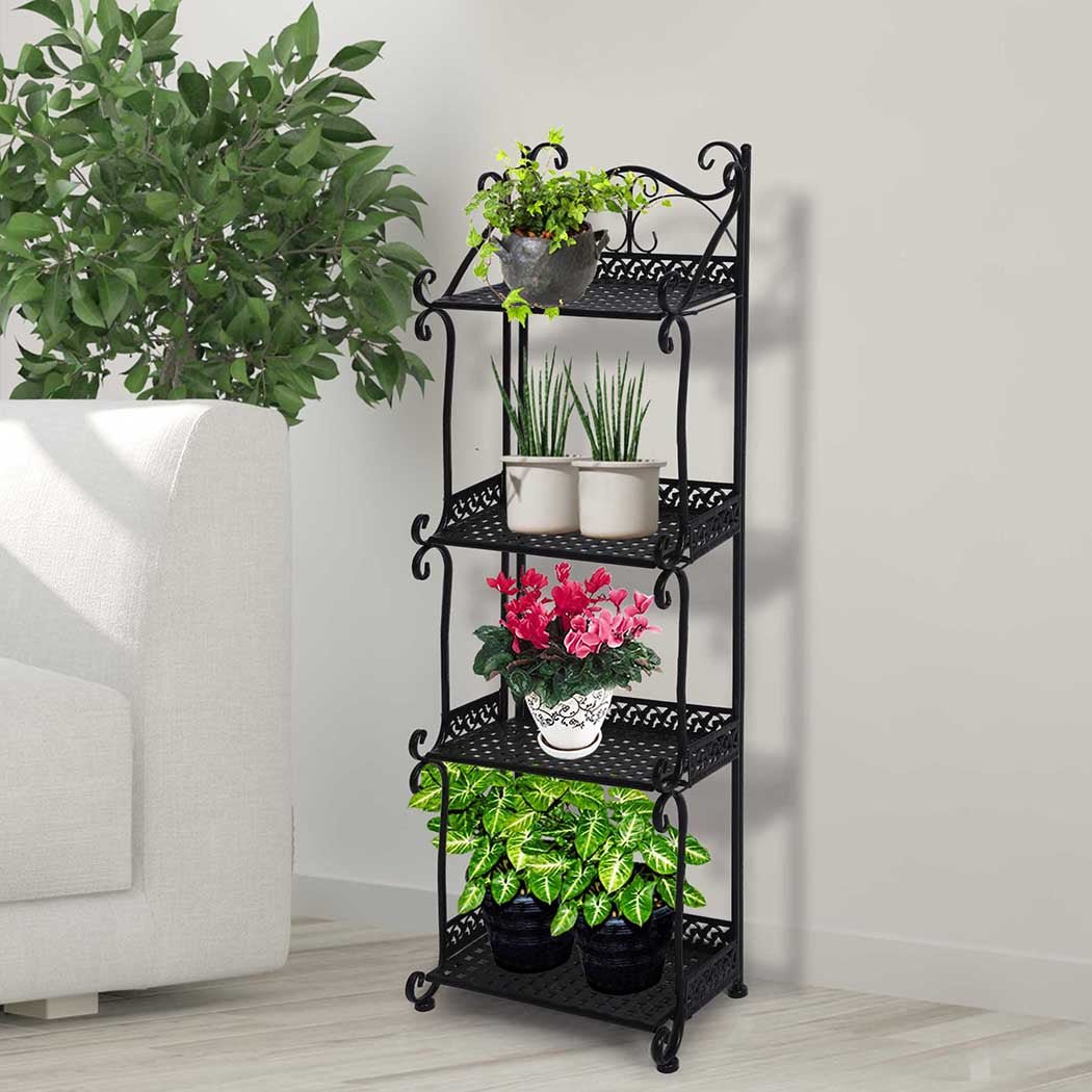 4 Tier Metal Plant Stand for Indoor and Outdoor Use - Black - Rivercity House & Home Co. (ABN 18 642 972 209) - Affordable Modern Furniture Australia