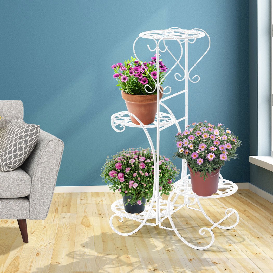 4 Tier Metal Plant Stand for Indoor and Outdoor Use - White - Rivercity House & Home Co. (ABN 18 642 972 209) - Affordable Modern Furniture Australia