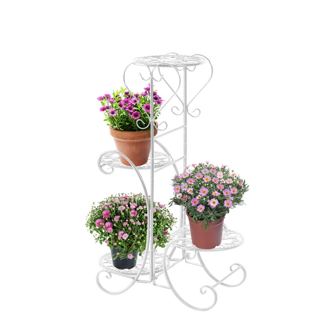 4 Tier Metal Plant Stand for Indoor and Outdoor Use - White - Rivercity House & Home Co. (ABN 18 642 972 209) - Affordable Modern Furniture Australia