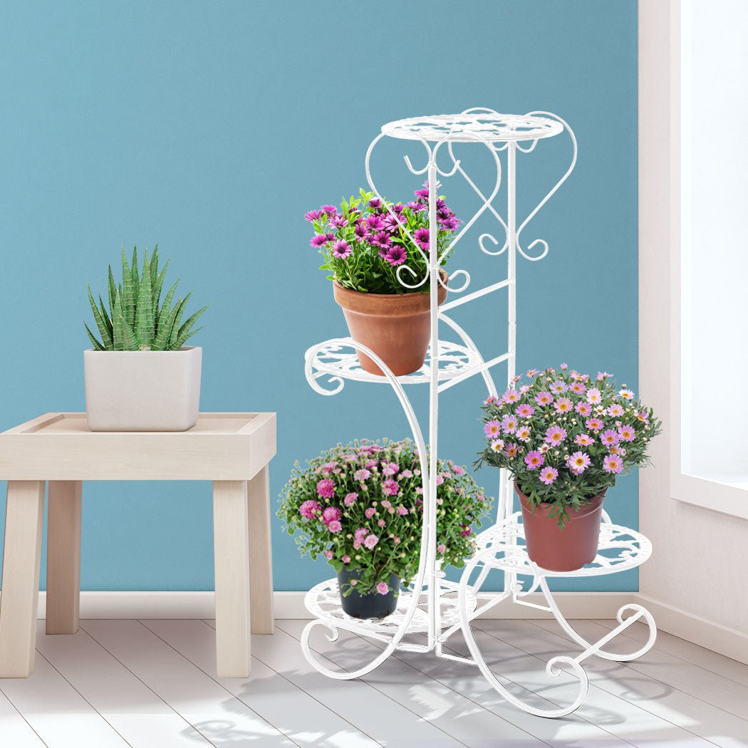 4 Tier Metal Plant Stand for Indoor and Outdoor Use - White - Rivercity House & Home Co. (ABN 18 642 972 209) - Affordable Modern Furniture Australia
